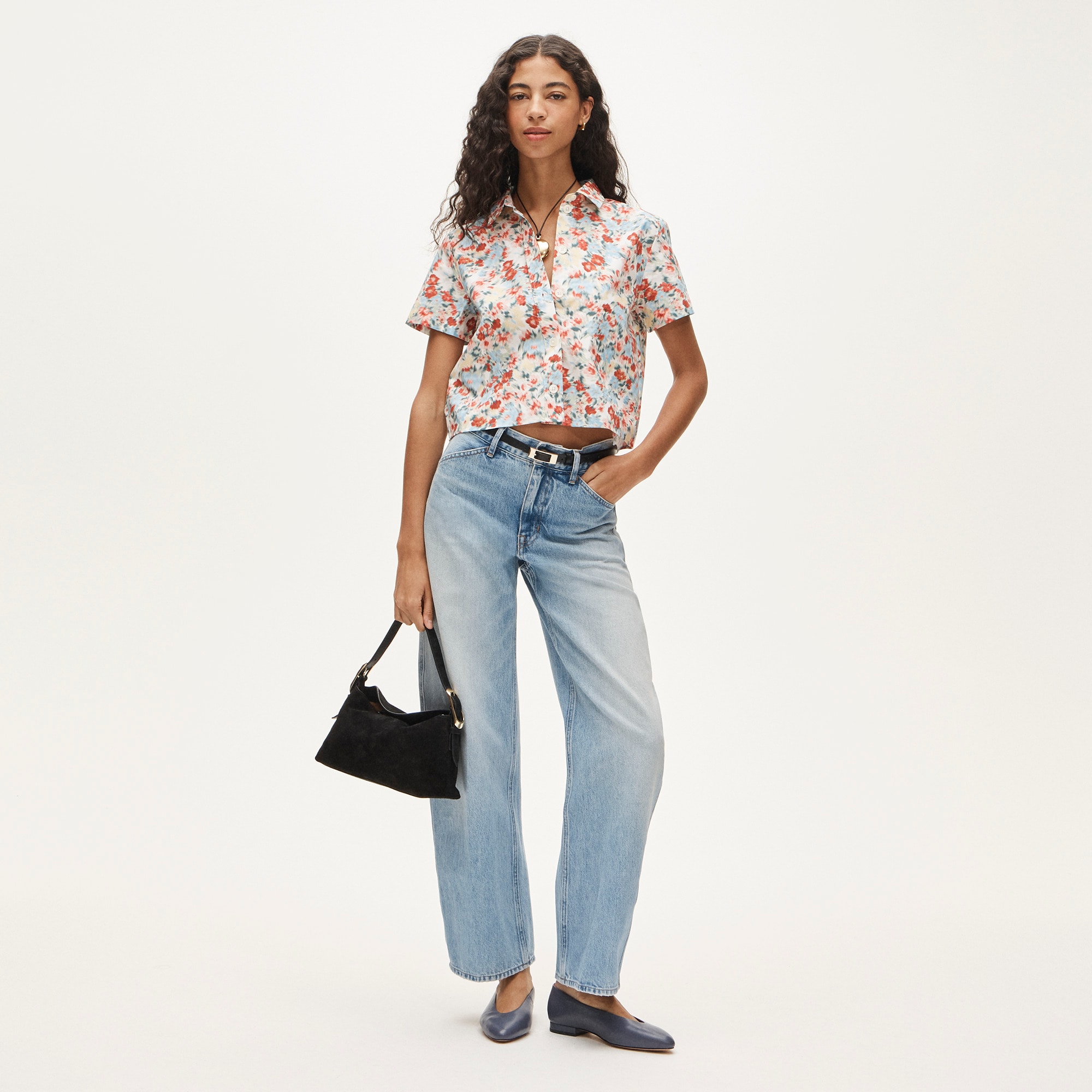 Gamine button-down shirt in blurred floral print