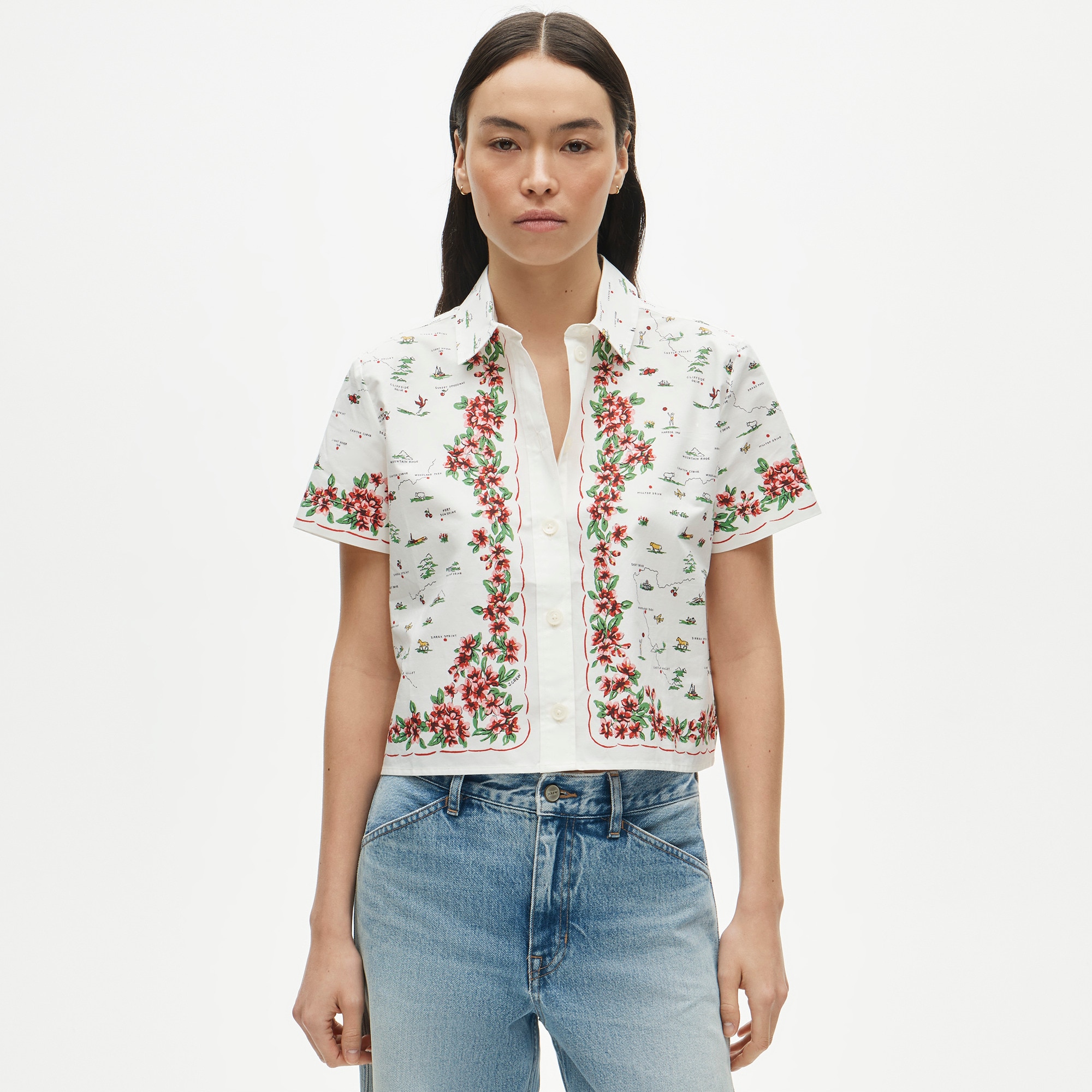 Gamine button-down shirt in map print - image 2