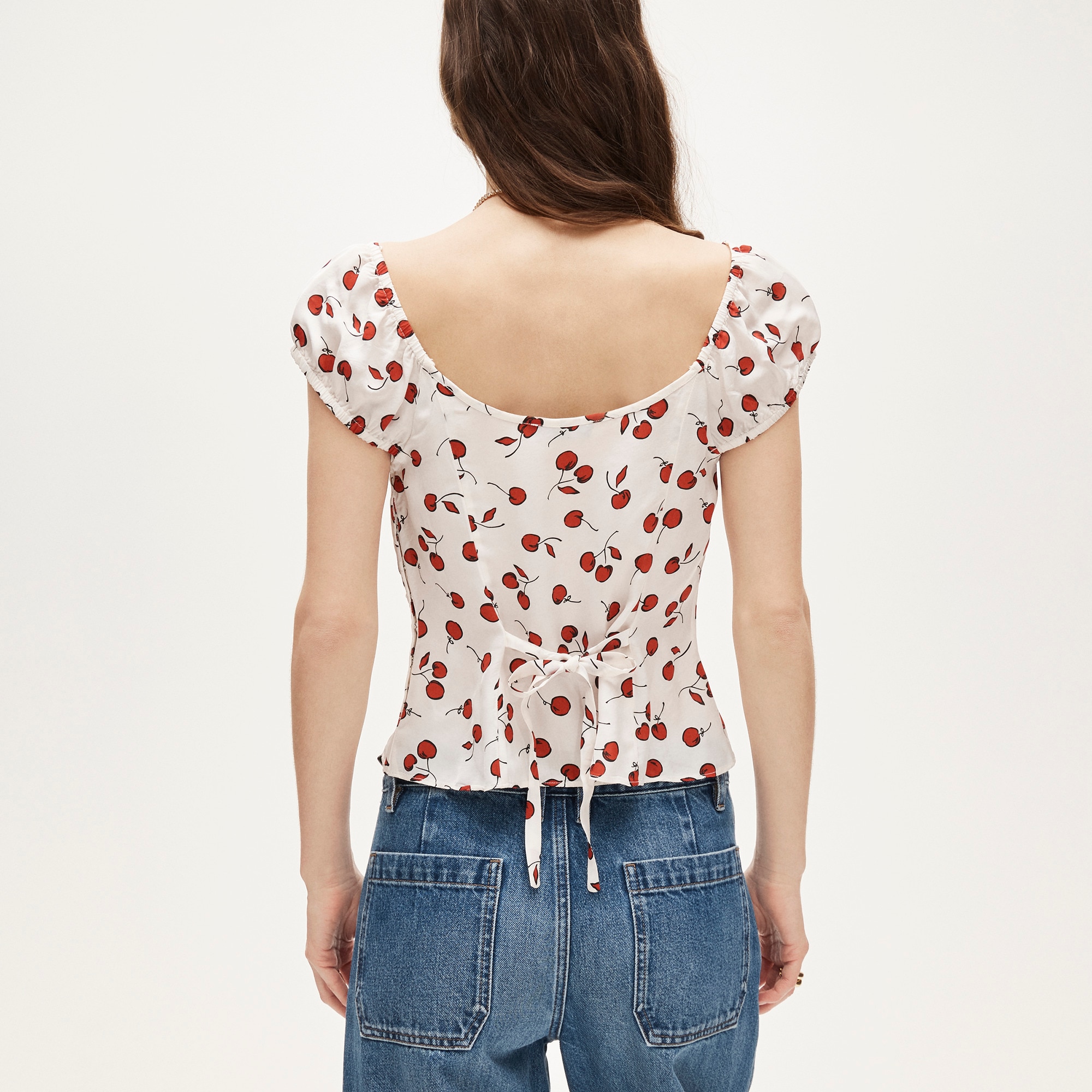 Cap-sleeve top in cherry print - image 5