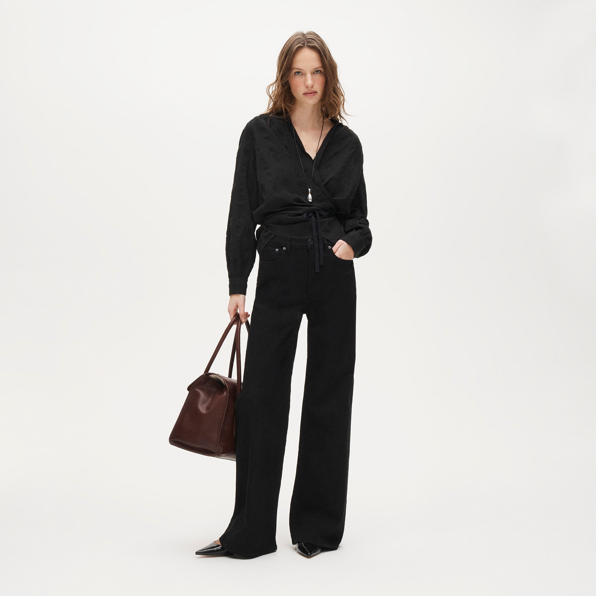 Wrap top in striped cotton dobby - image 3