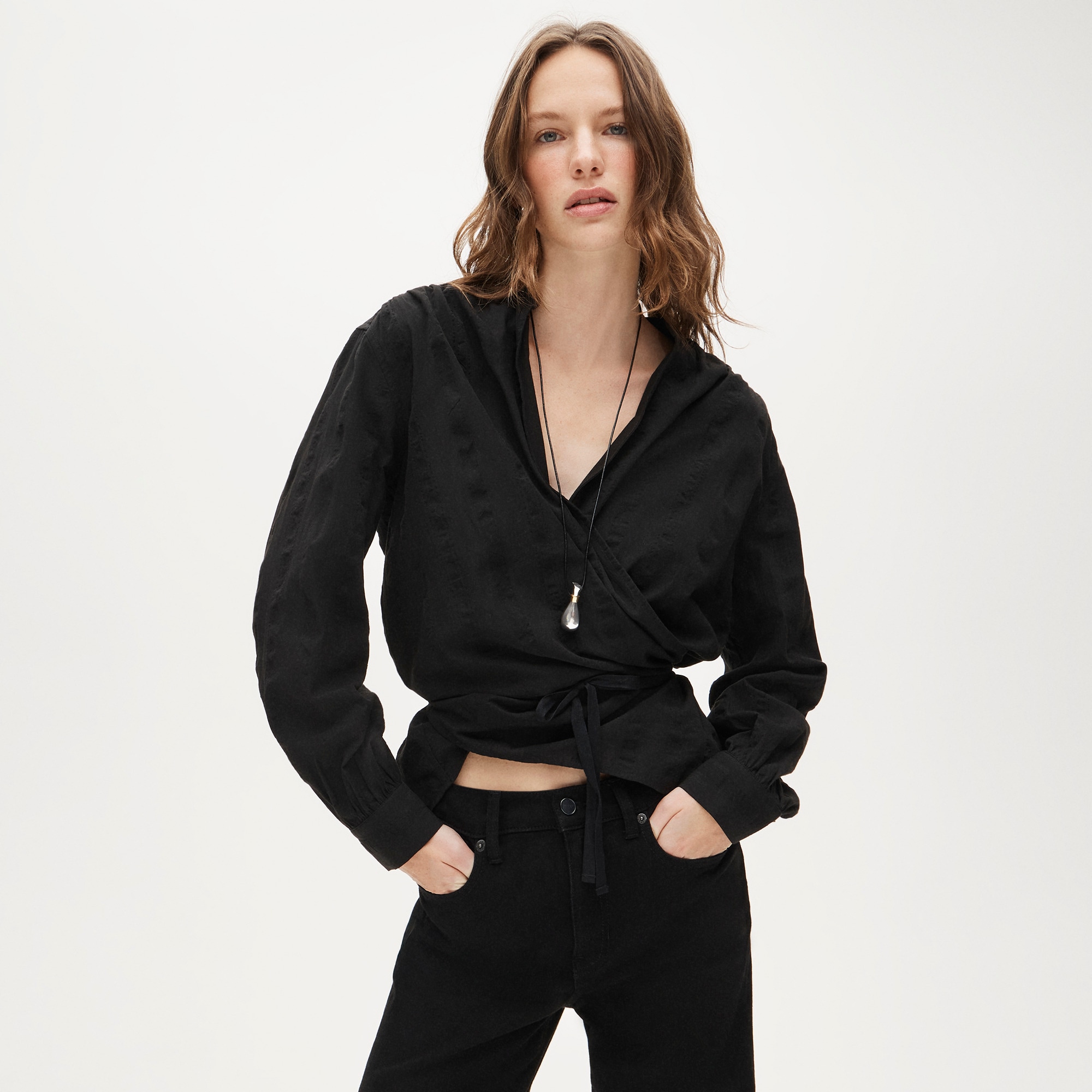 Wrap top in striped cotton dobby - image 2