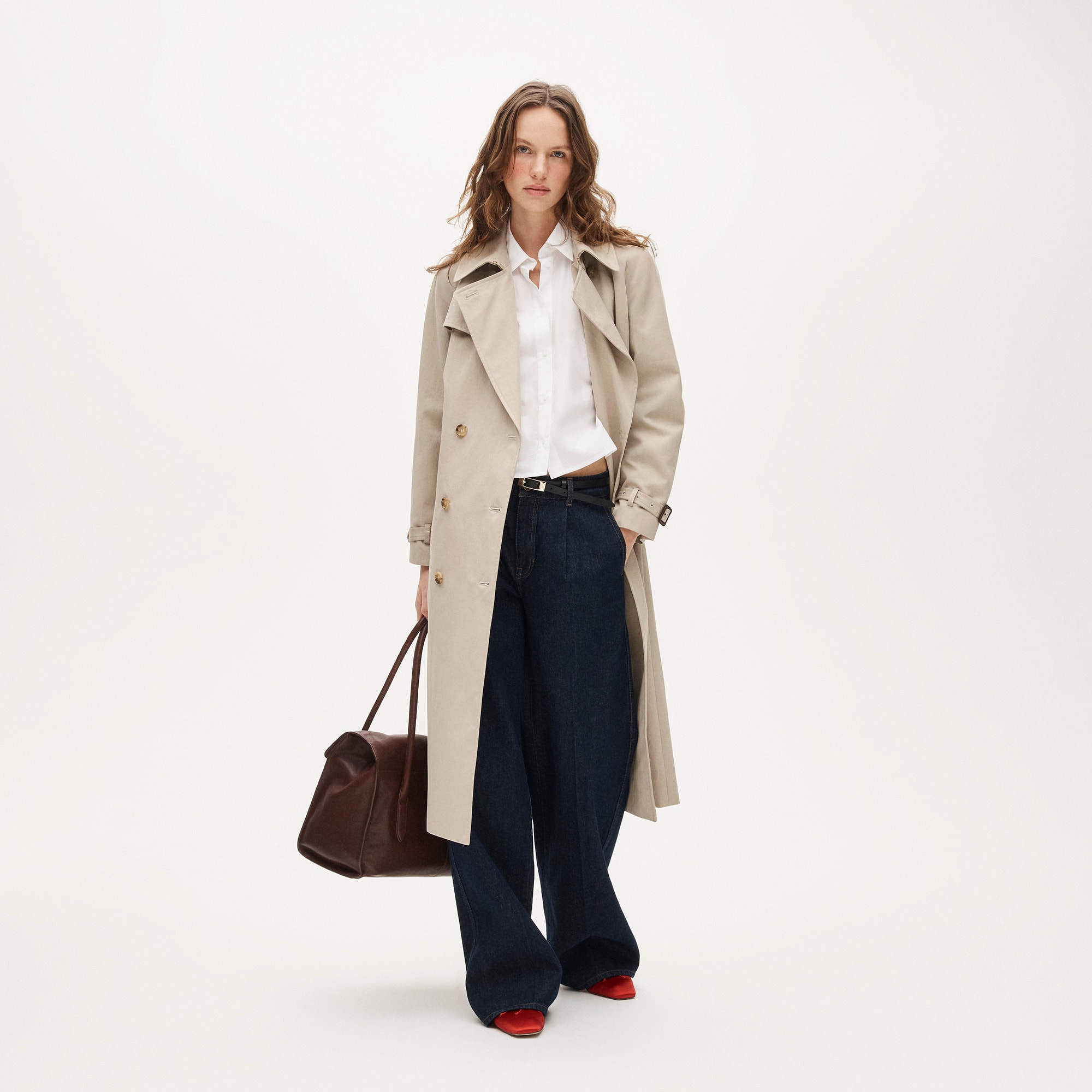 Dolman-sleeve button-up shirt in cotton poplin