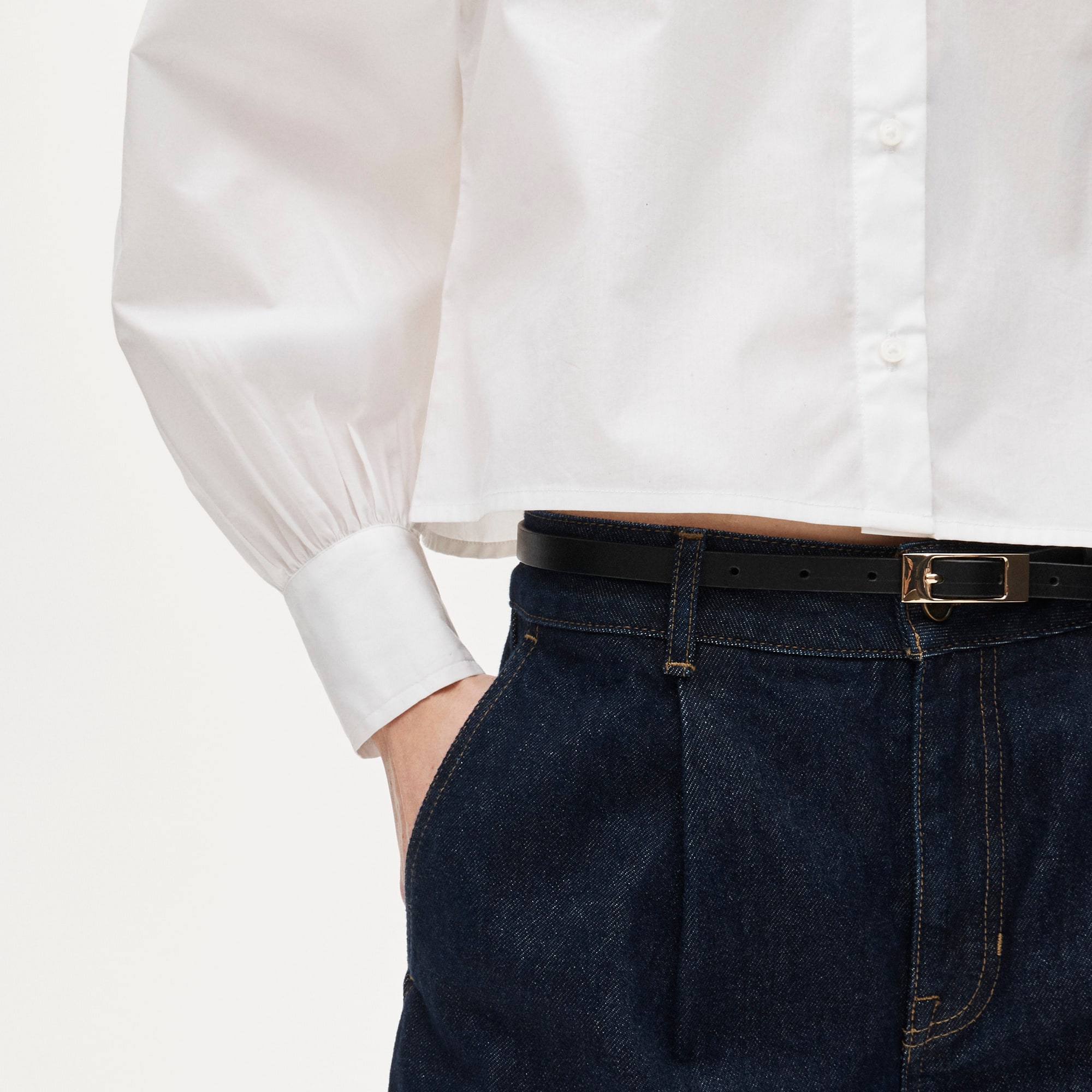 Dolman-sleeve button-up shirt in cotton poplin