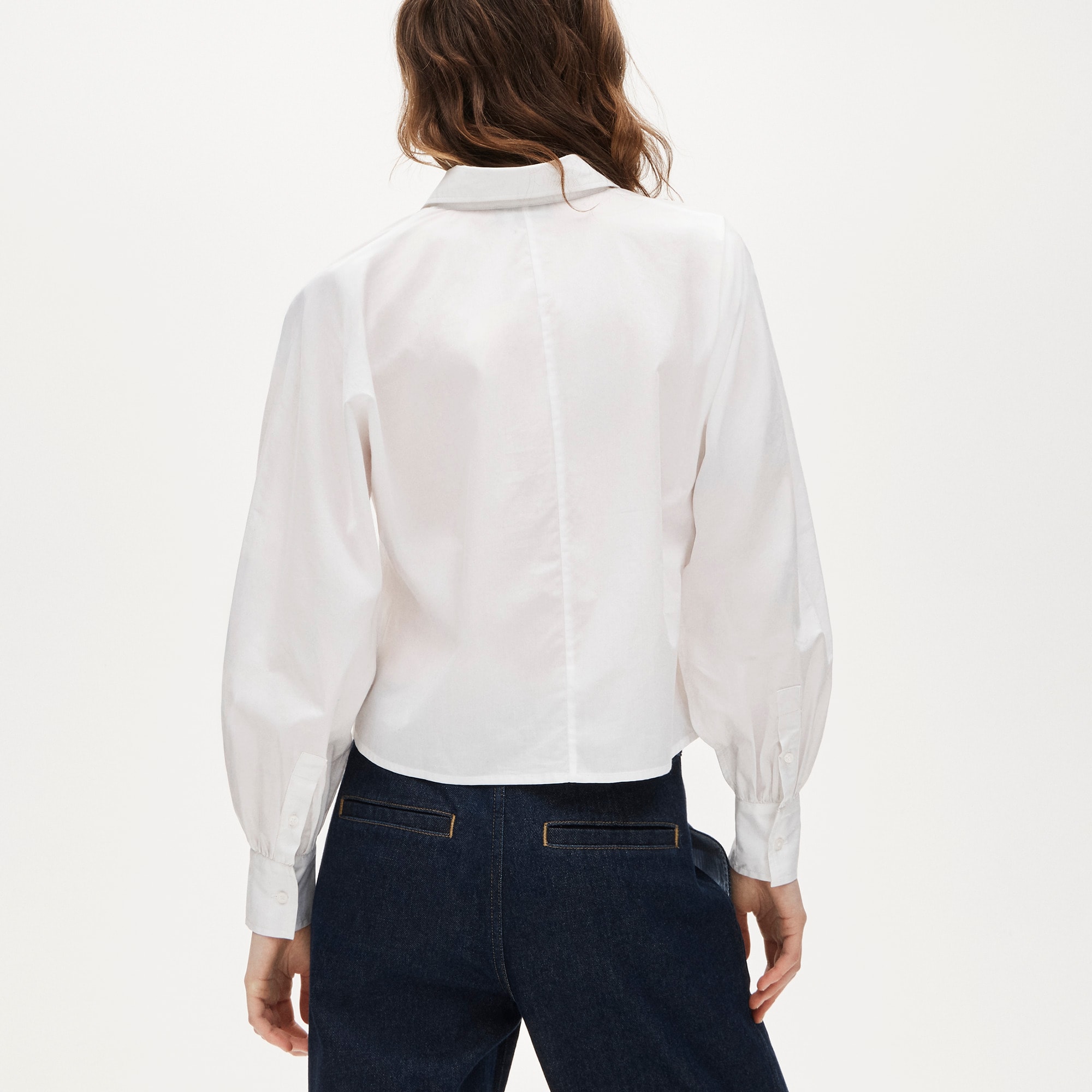 Dolman-sleeve button-up shirt in cotton poplin