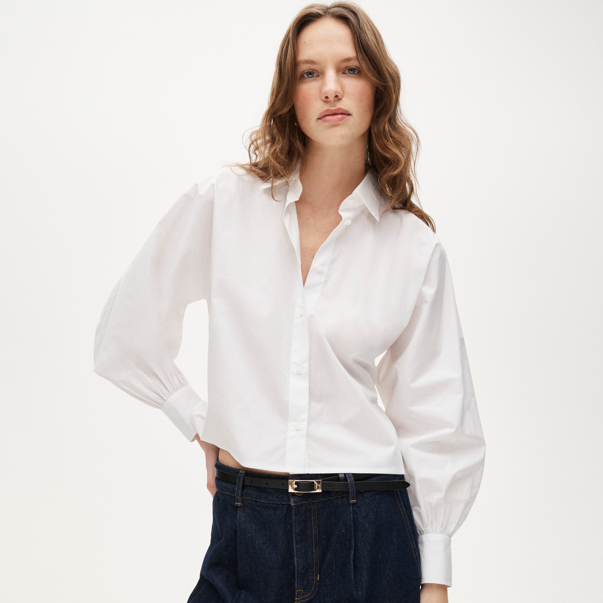womens Dolman-sleeve button down shirt in cotton poplin