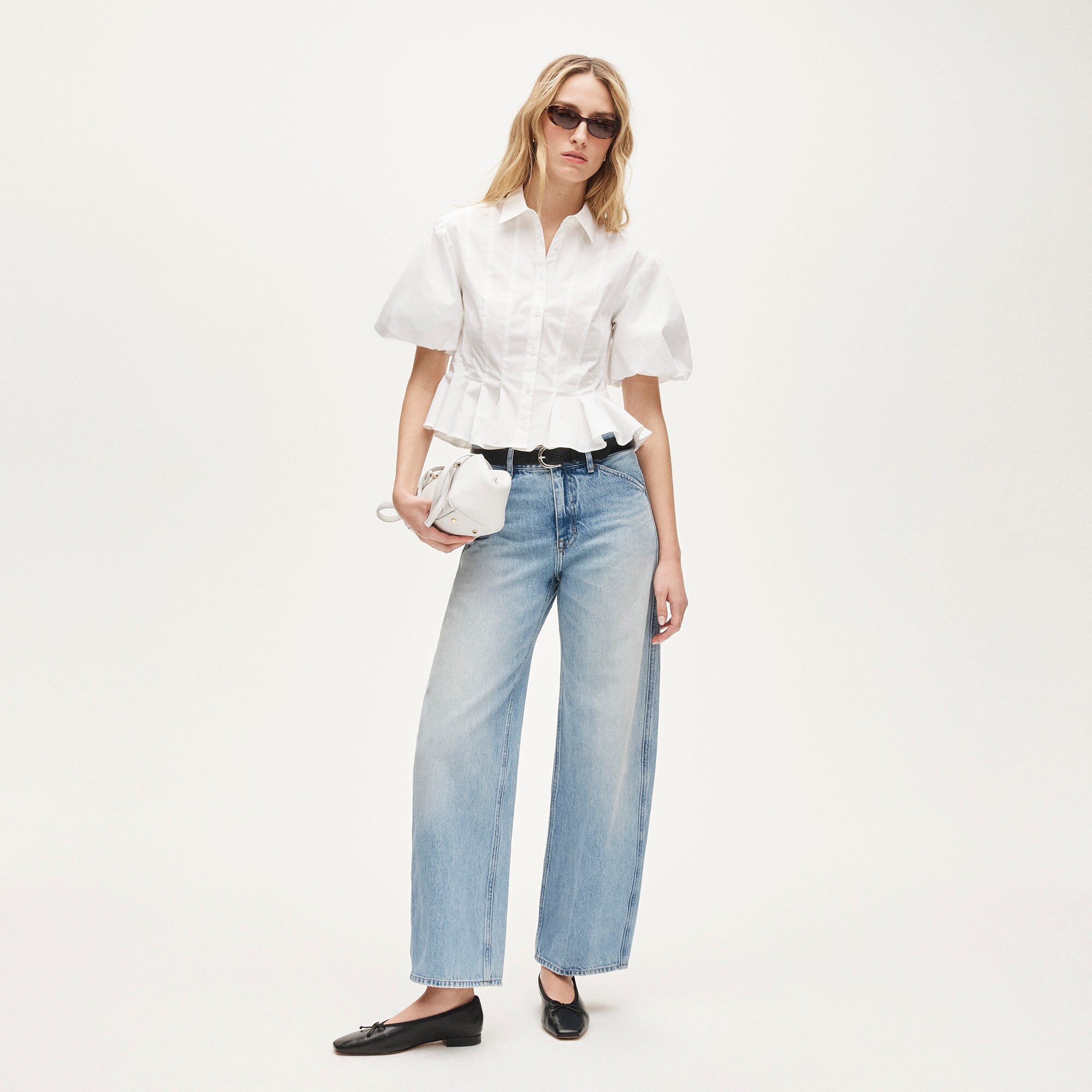 Puff-sleeve button-up shirt