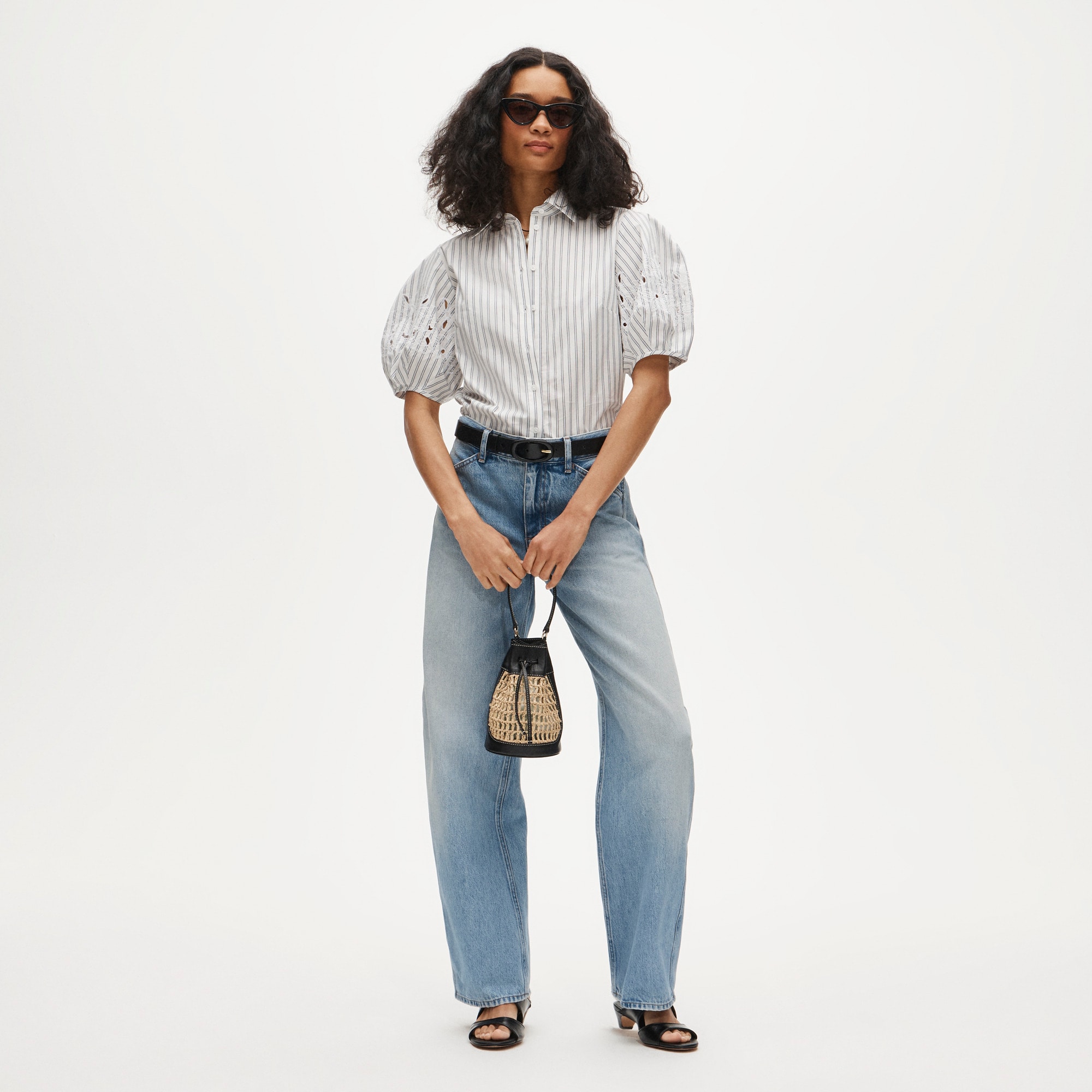 Eyelet Puff-sleeve Shirt In Striped Cotton Poplin For Women | J.Crew