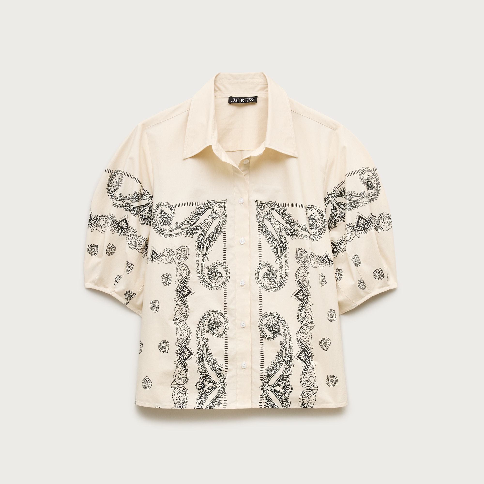 Bell-sleeve button-up shirt in bandana print