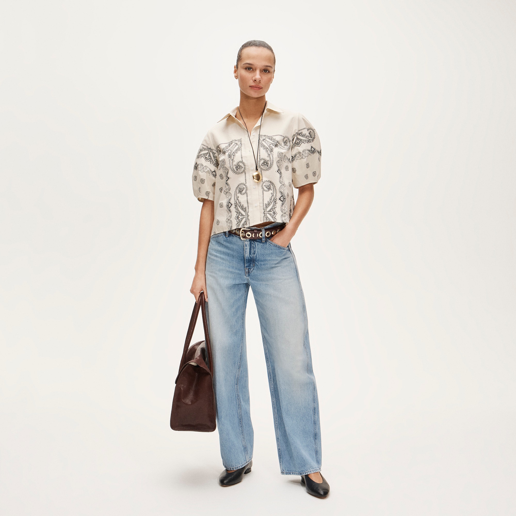 Bell-sleeve button-up shirt in bandana print - image 3