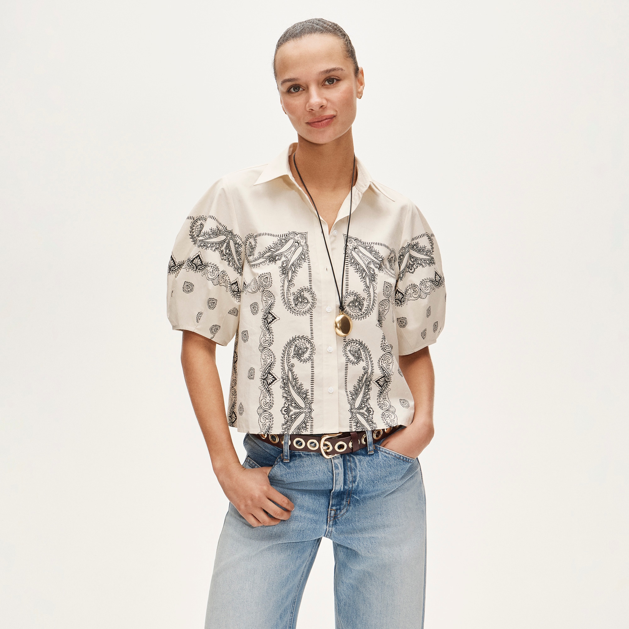 Bell-sleeve button-up shirt in bandana print - image 2