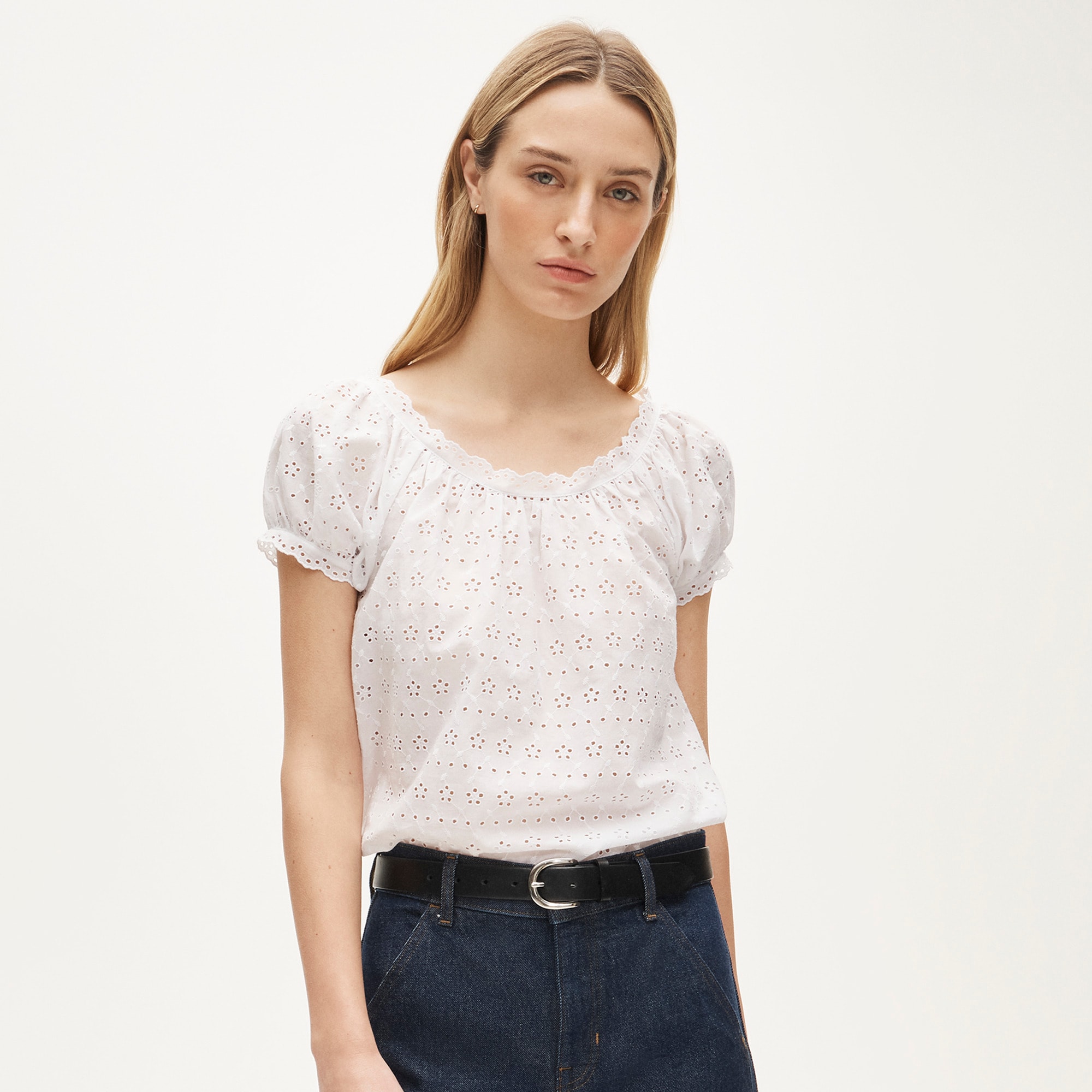 womens Scallop-trim eyelet top