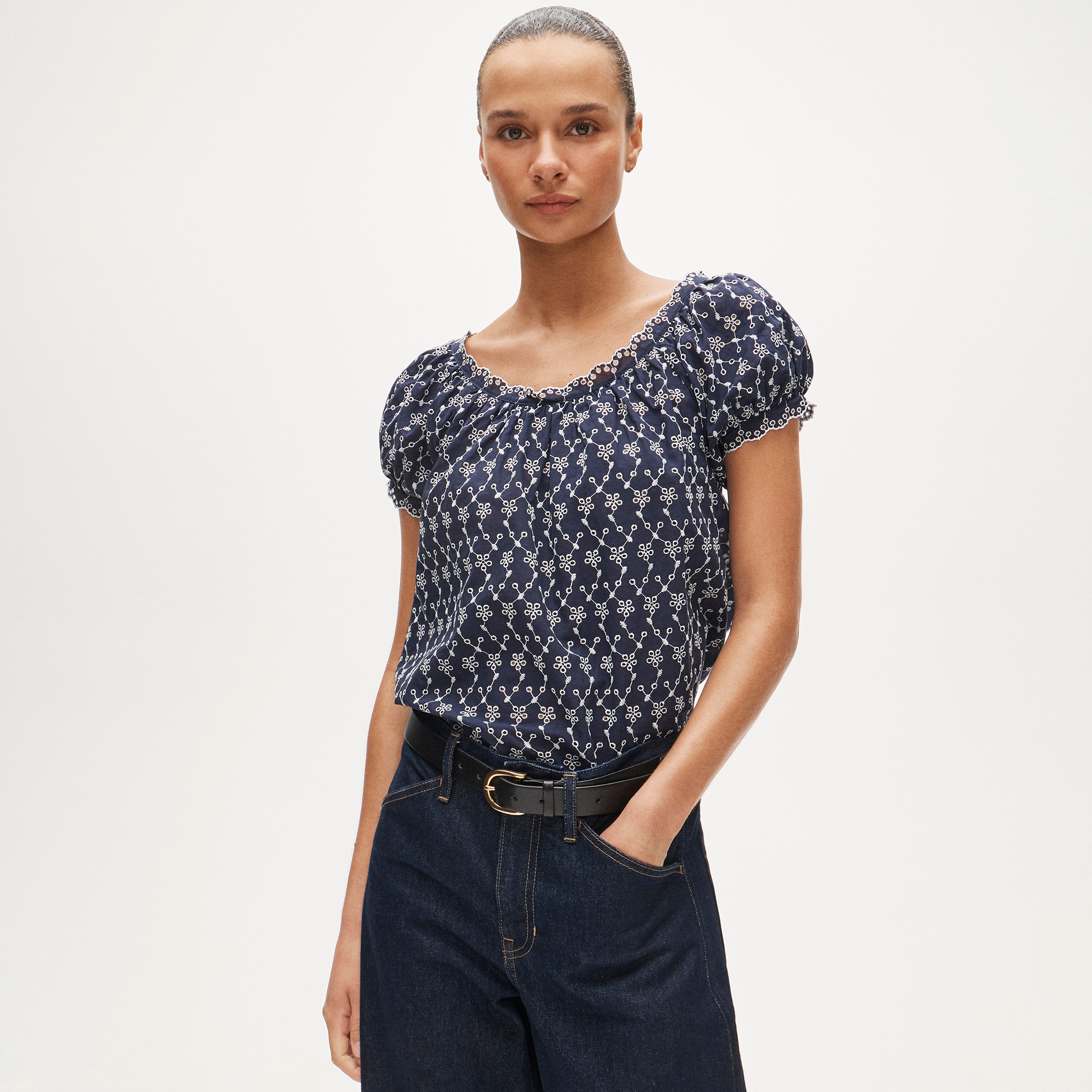 womens Scallop-trim eyelet top