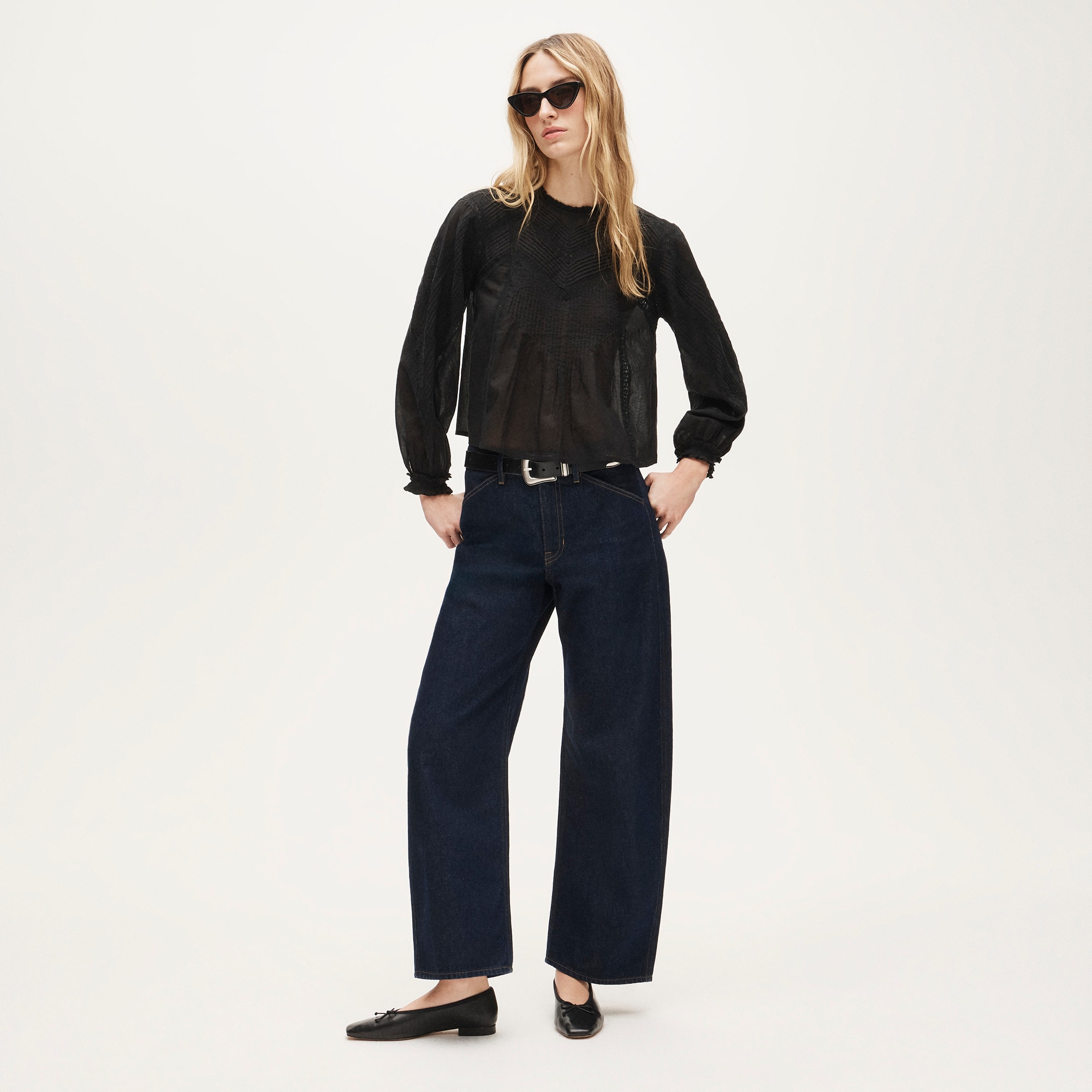 Lace-trim pintuck top in cotton voile - image 5