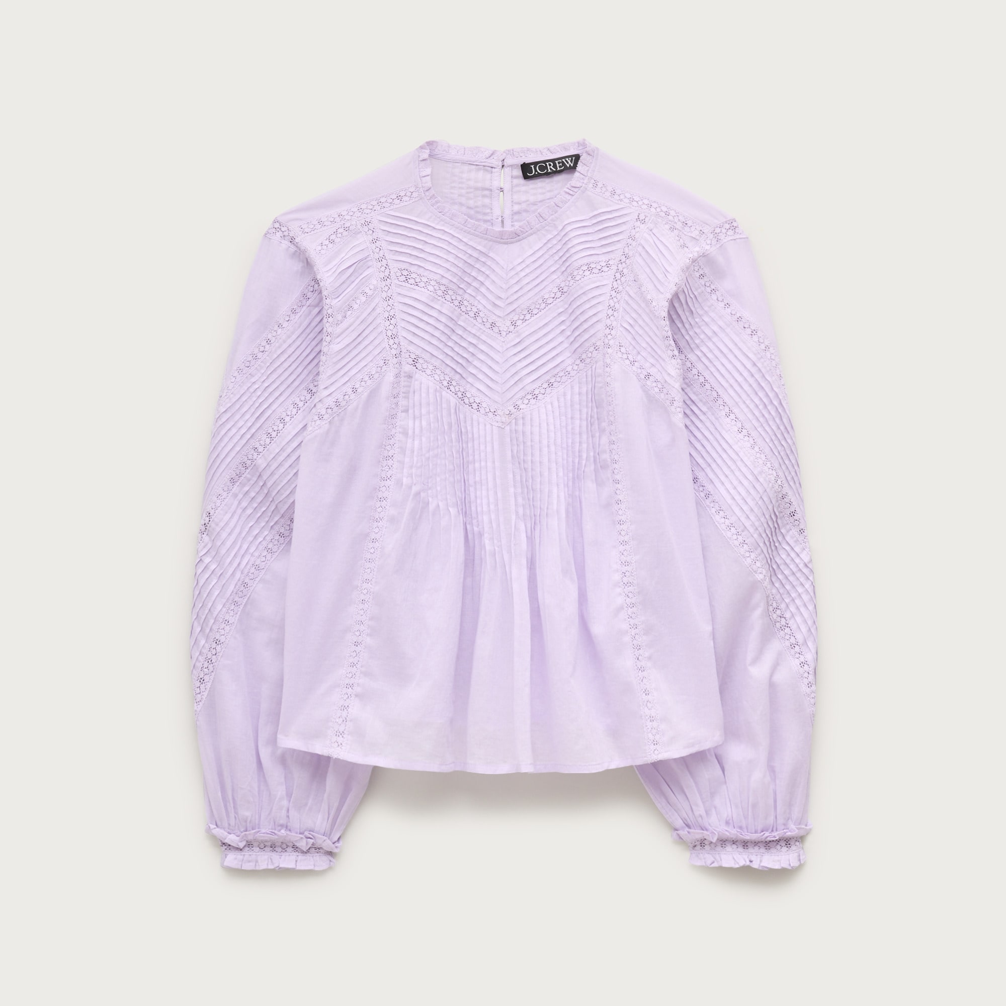 Lace-trim pintuck top in cotton voile