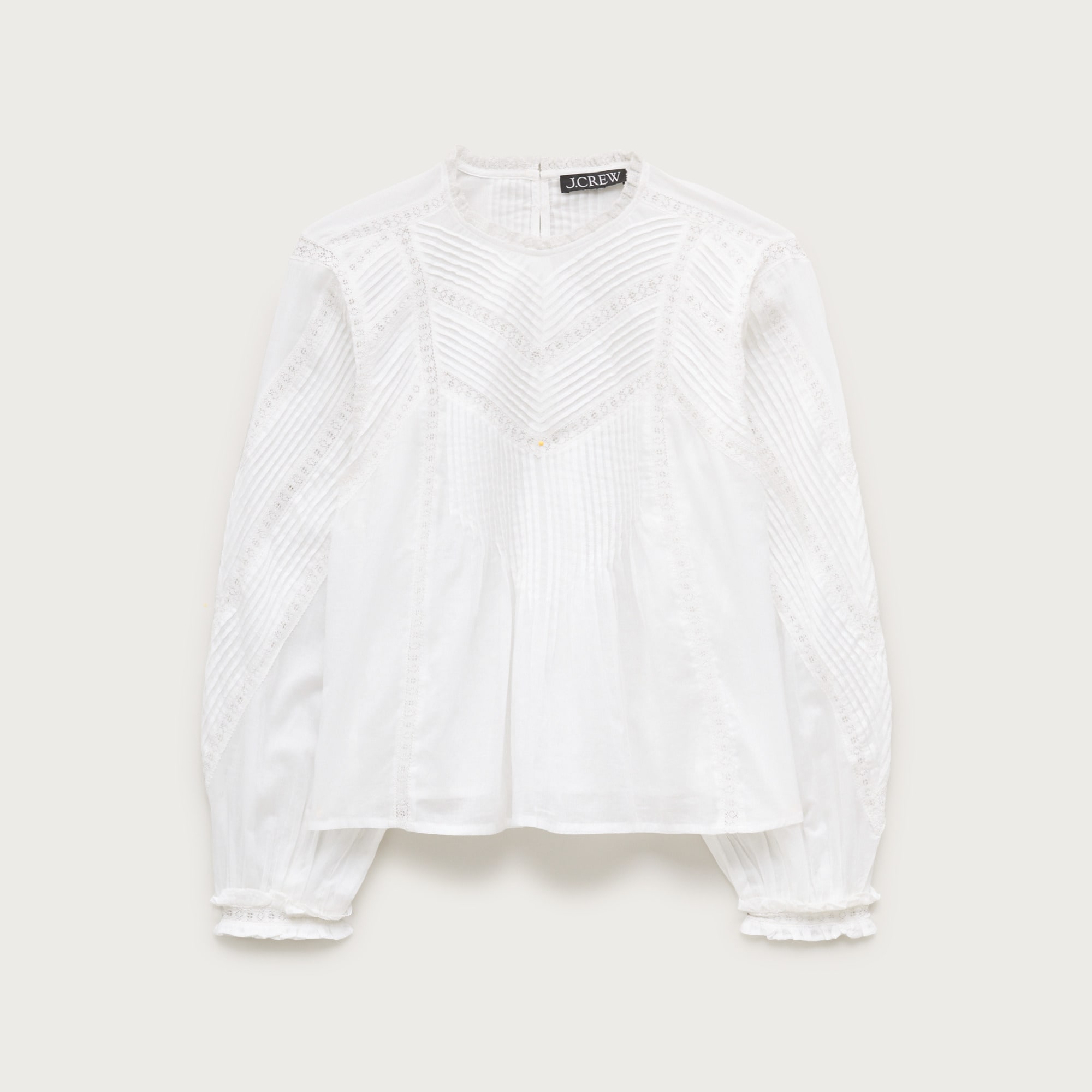 Lace-trim pintuck top in cotton voile