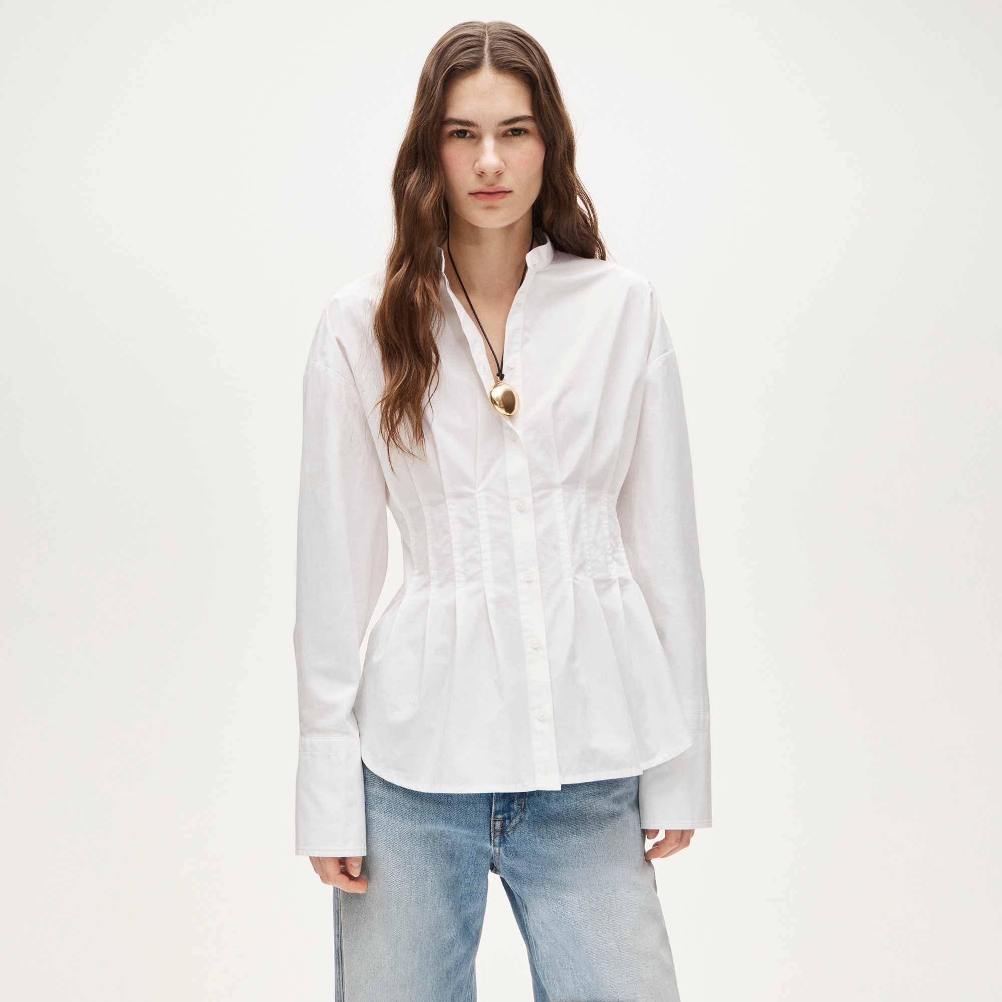 womens Cinched-waist shirt in cotton poplin