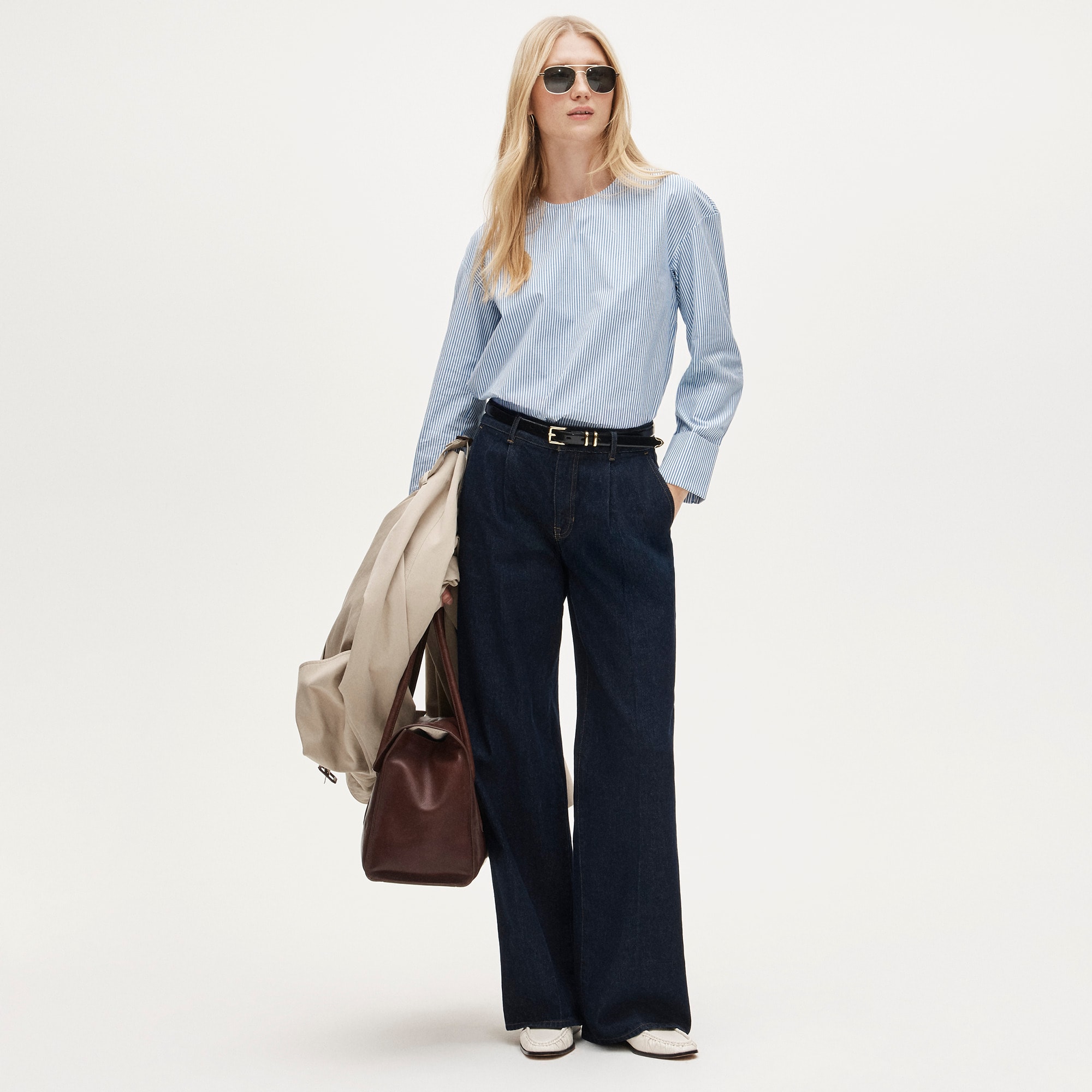 French cuff shirt in striped cotton poplin