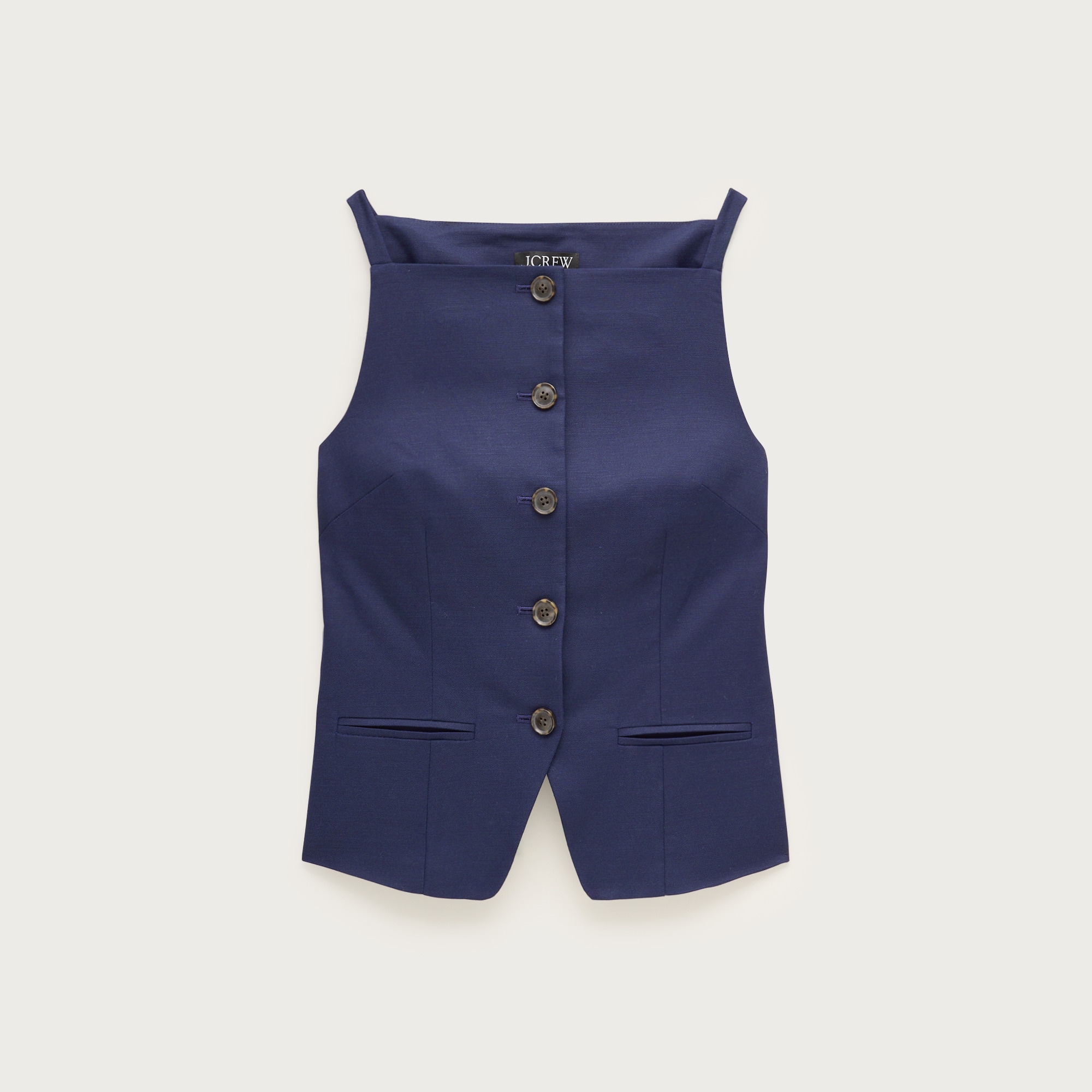 Button-up cutaway tank top in Gramercy linen blend