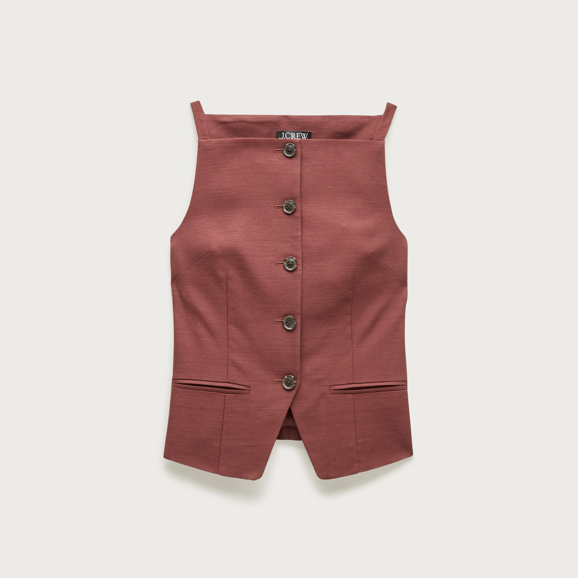 Button-up cutaway tank top in Gramercy linen blend