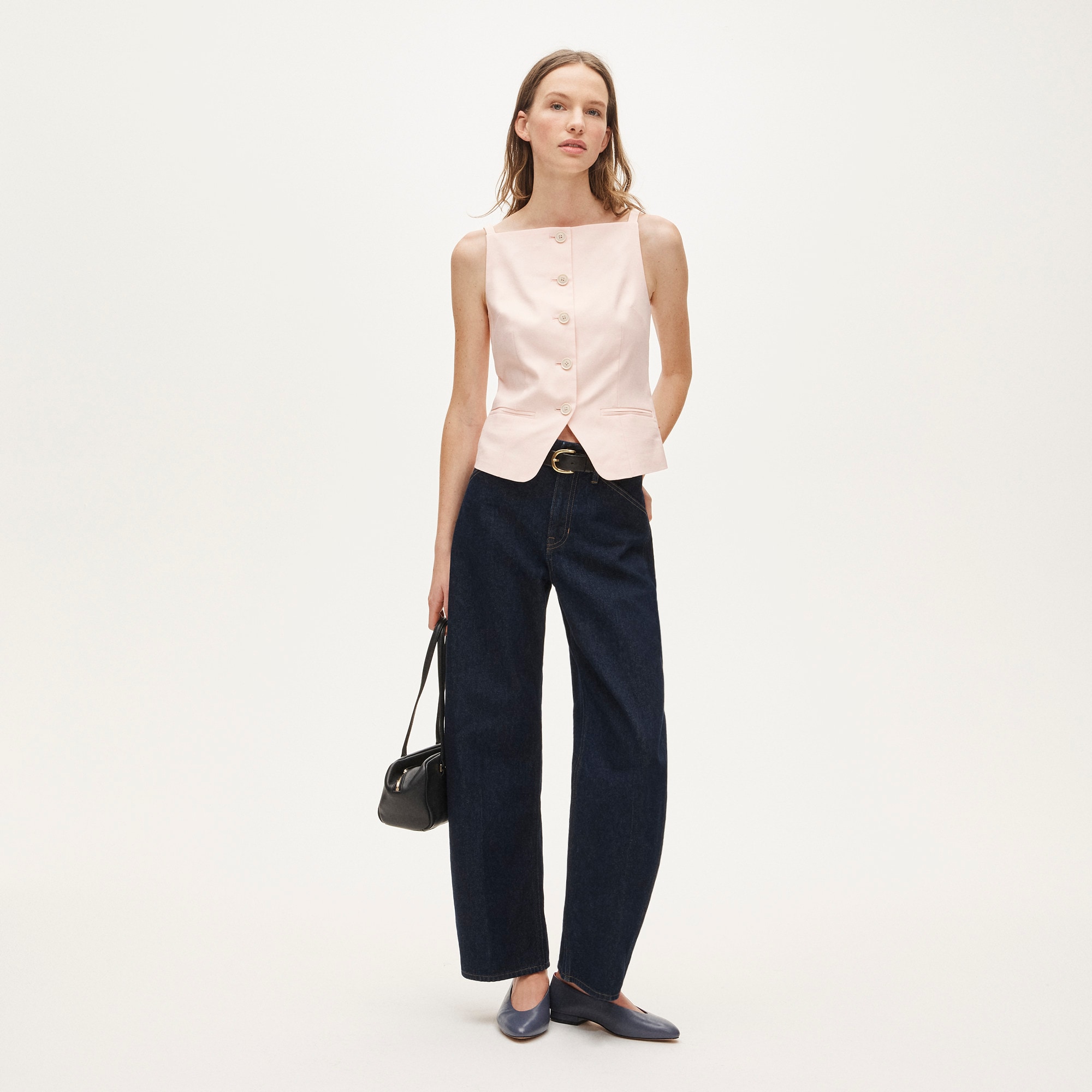 Button-up cutaway tank top in Gramercy linen blend