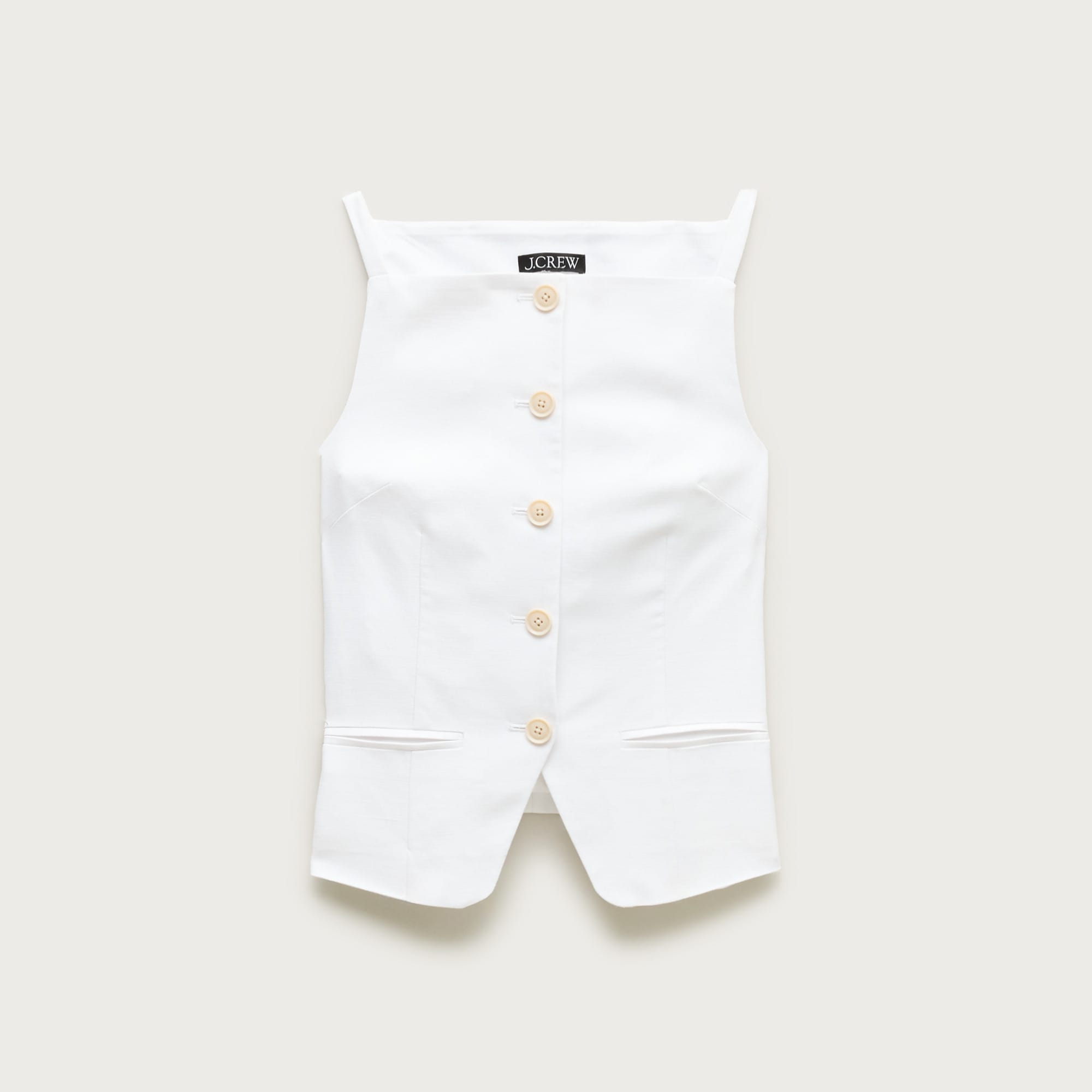 Button-up cutaway tank top in Gramercy linen blend
