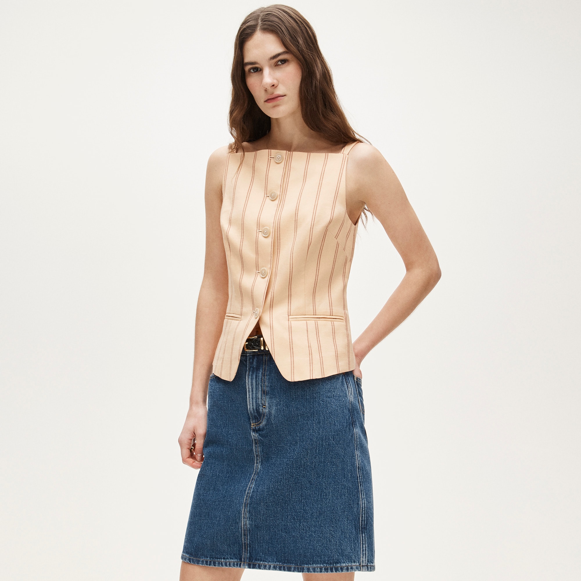 トップス mercy Button-up Cutaway Tank Top In Striped Gramercy Linen Blend For