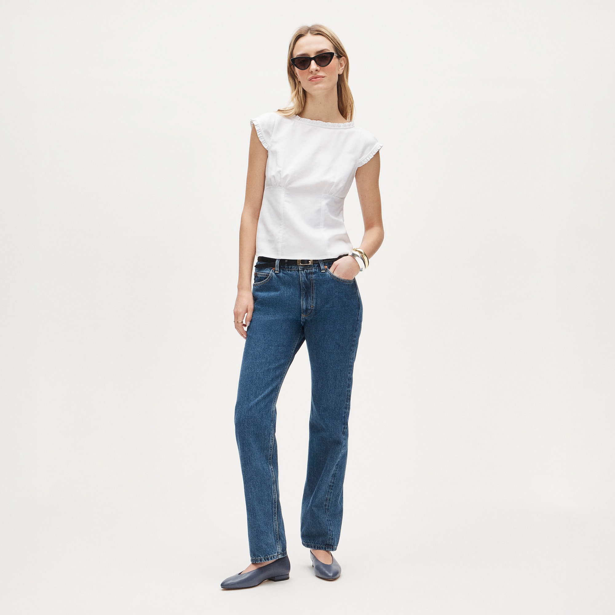 Ruffle-trim top in Gramercy linen blend