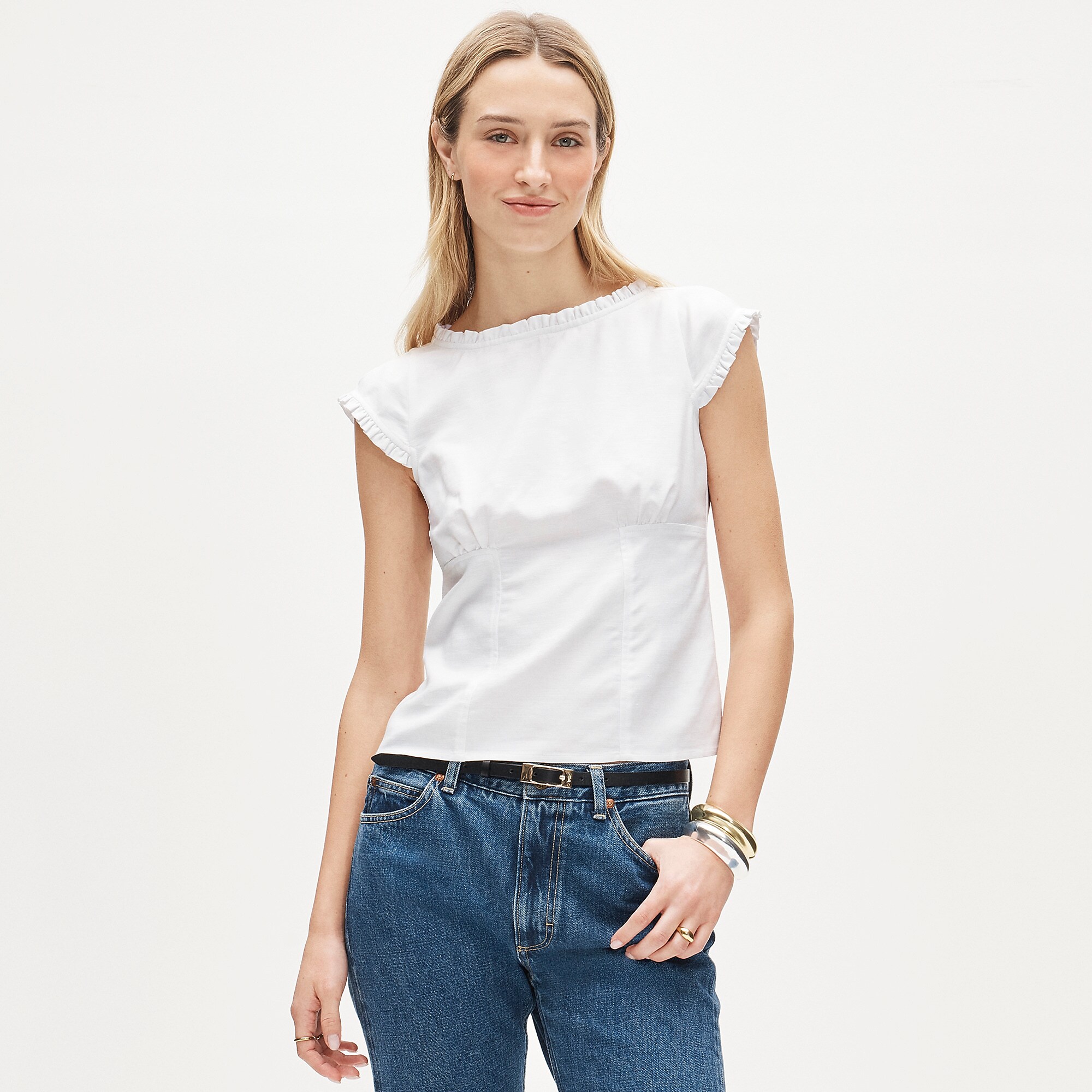 Ruffle-trim top in Gramercy linen blend