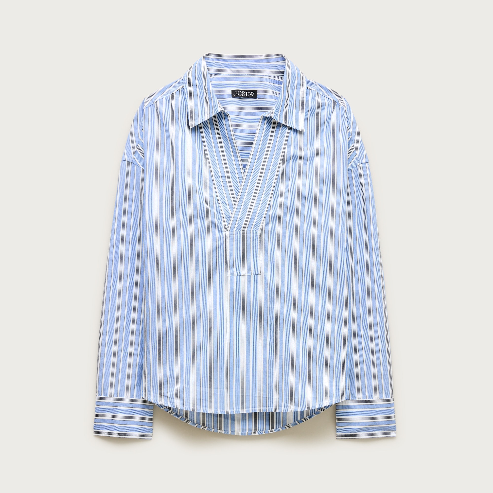 V-neck Popover Shirt In Striped Cotton Poplin For Women | J.Crew