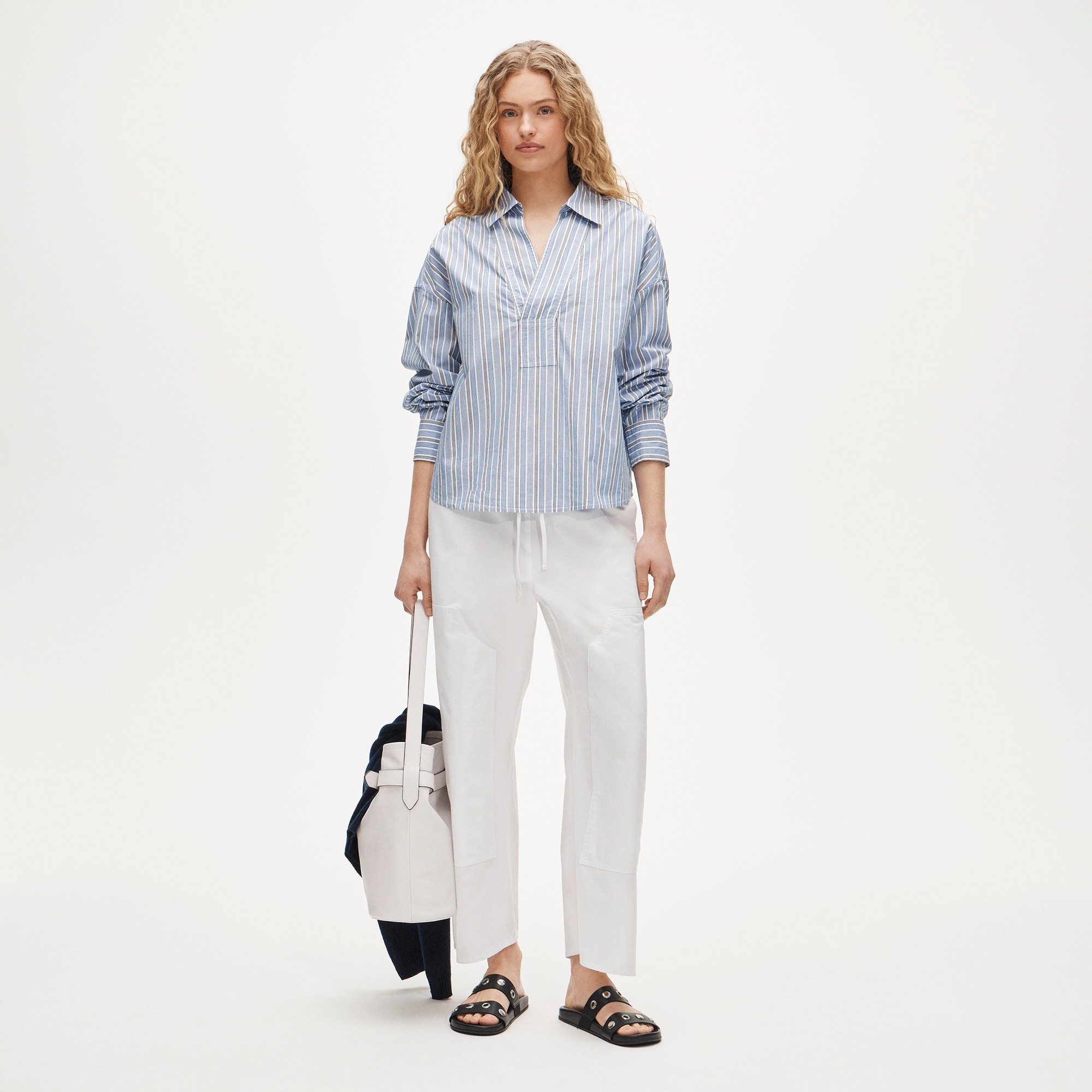 V-neck Popover Shirt In Striped Cotton Poplin For Women | J.Crew