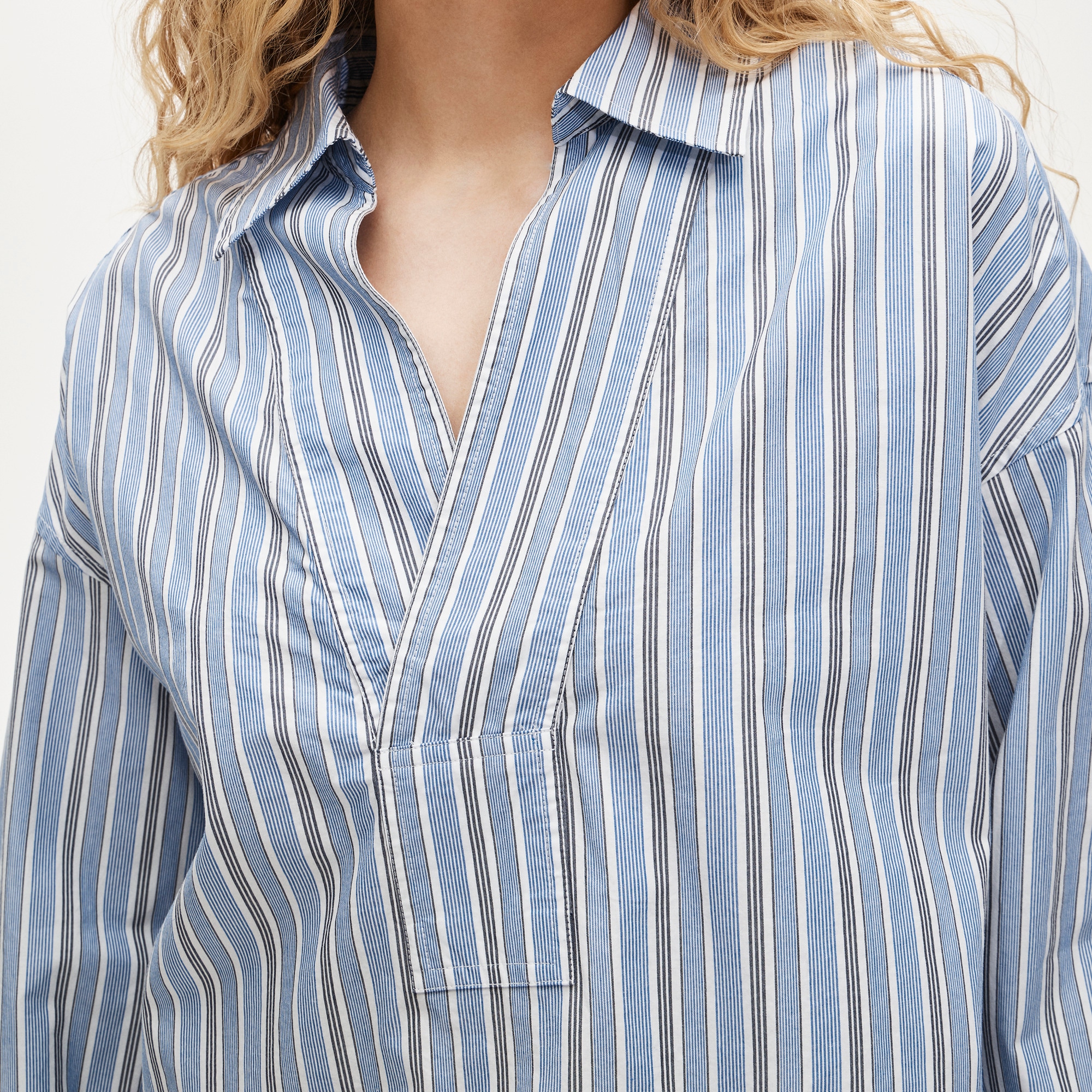 V-neck Popover Shirt In Striped Cotton Poplin For Women | J.Crew