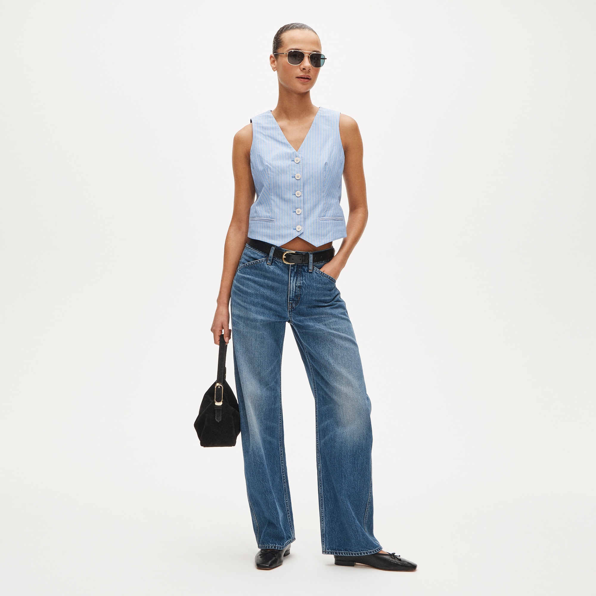 Shrunken V-neck vest top in stripe - image 3
