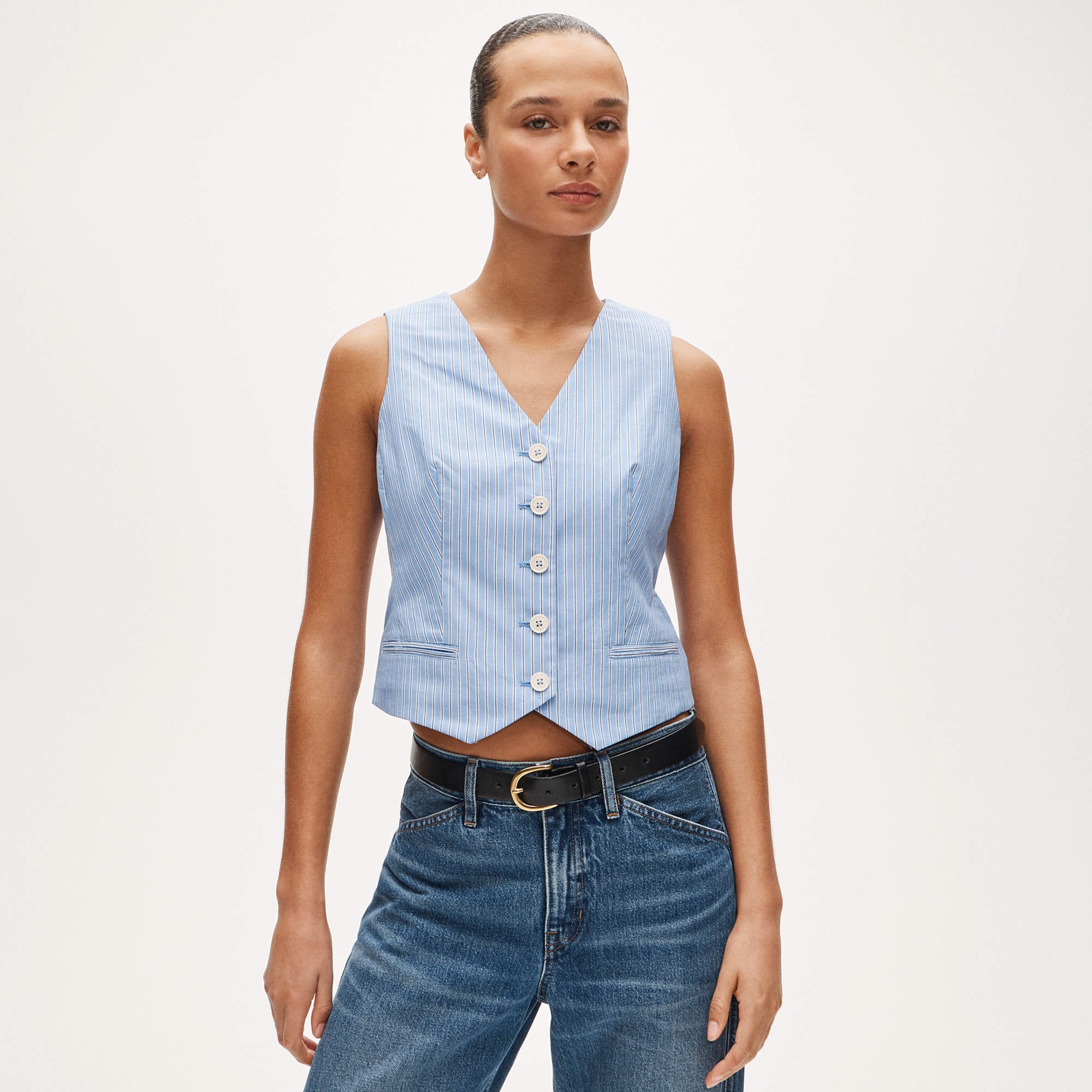 Shrunken V-neck vest top in stripe - image 2