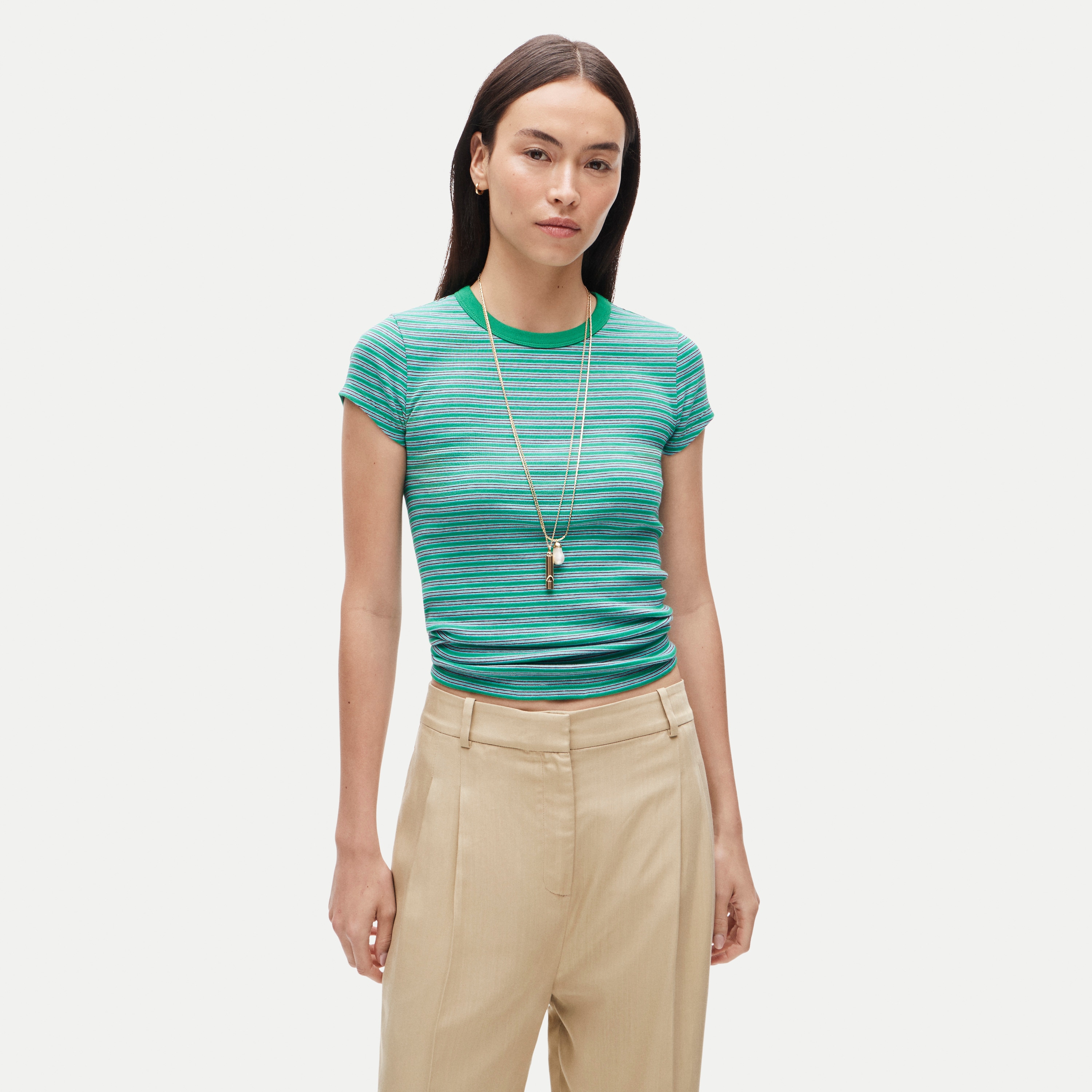 Perfect-fit crewneck T-shirt in stripe