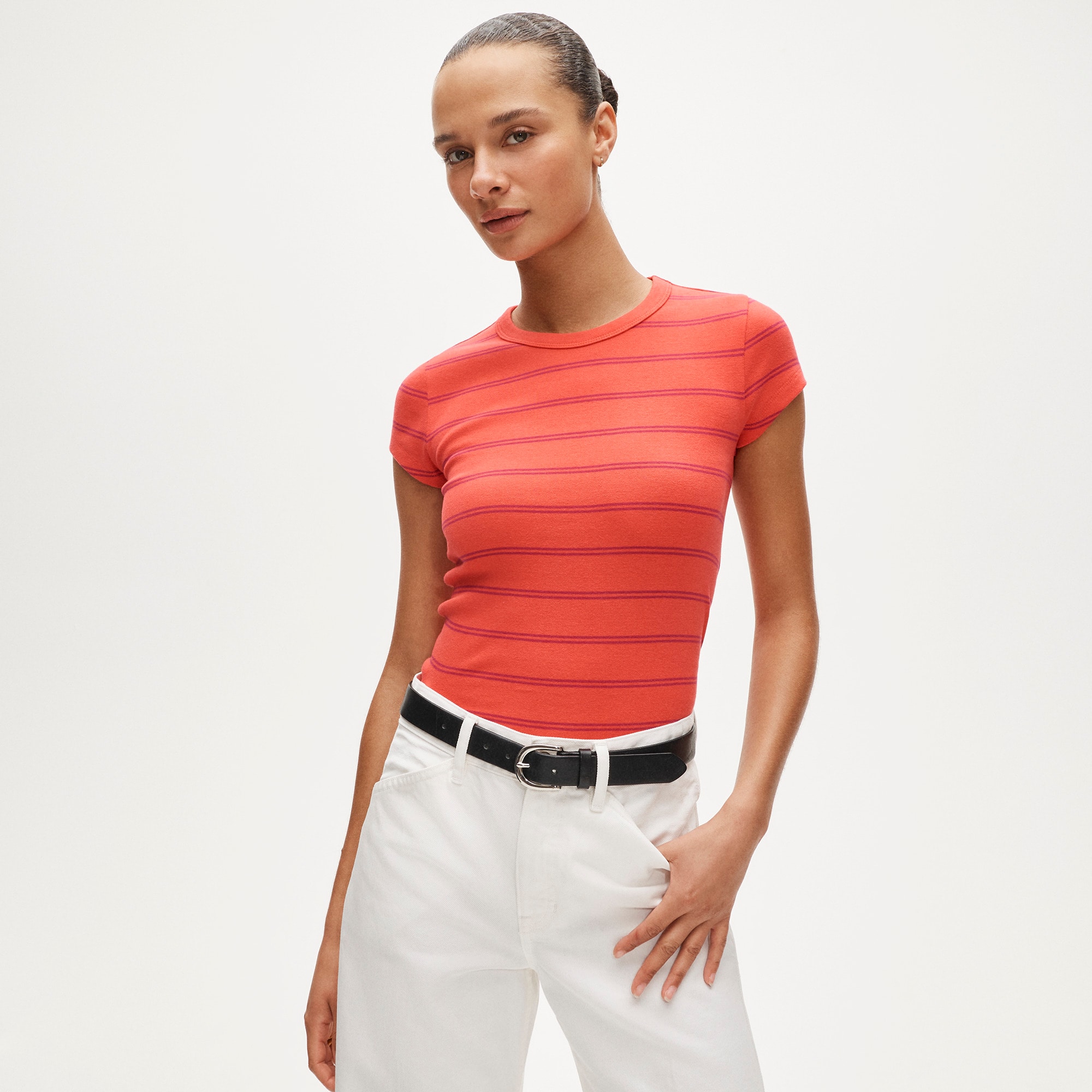 Perfect-fit crewneck T-shirt in stripe - image 3