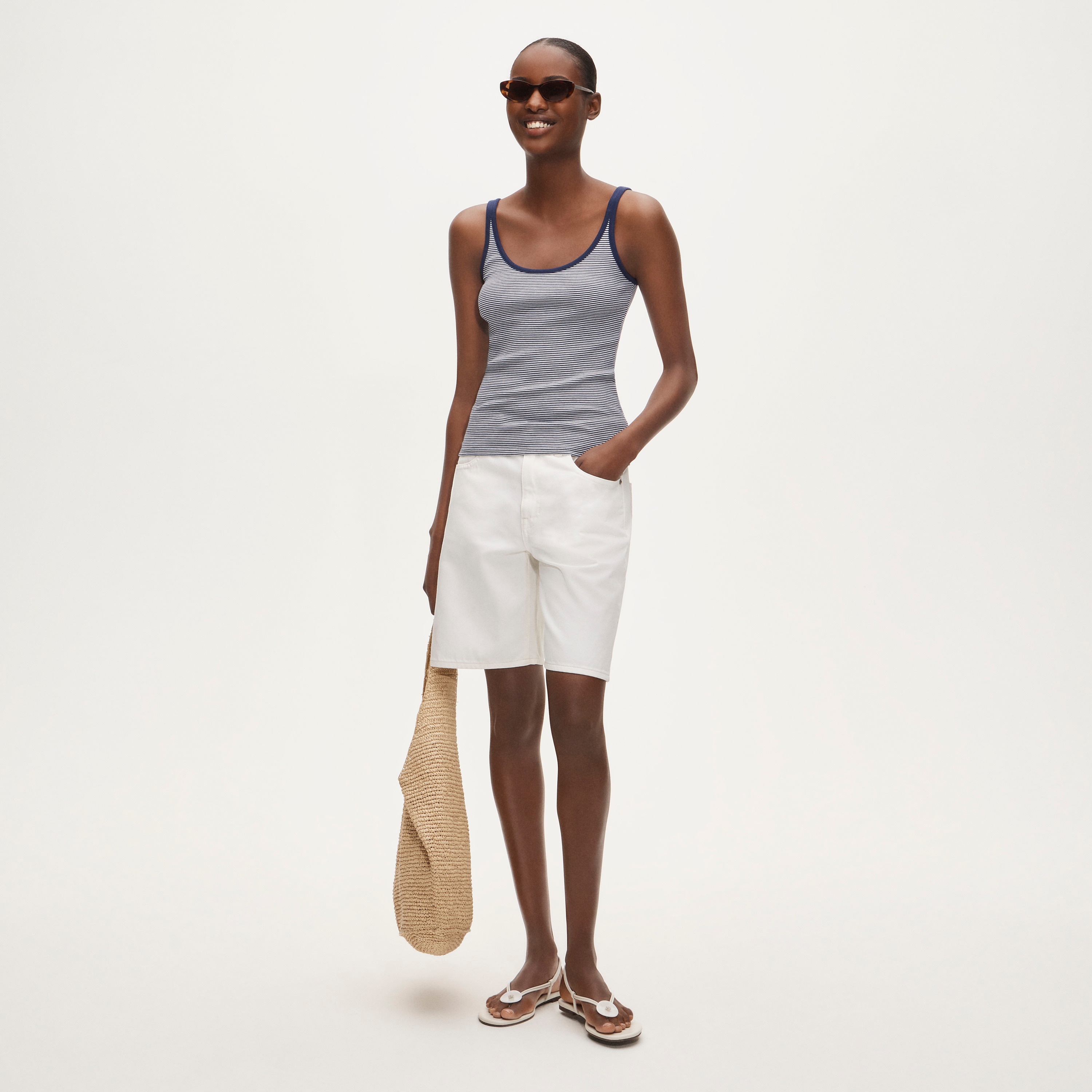Perfect Rib Scoopneck Tank Top In Stripe For Women | J.Crew