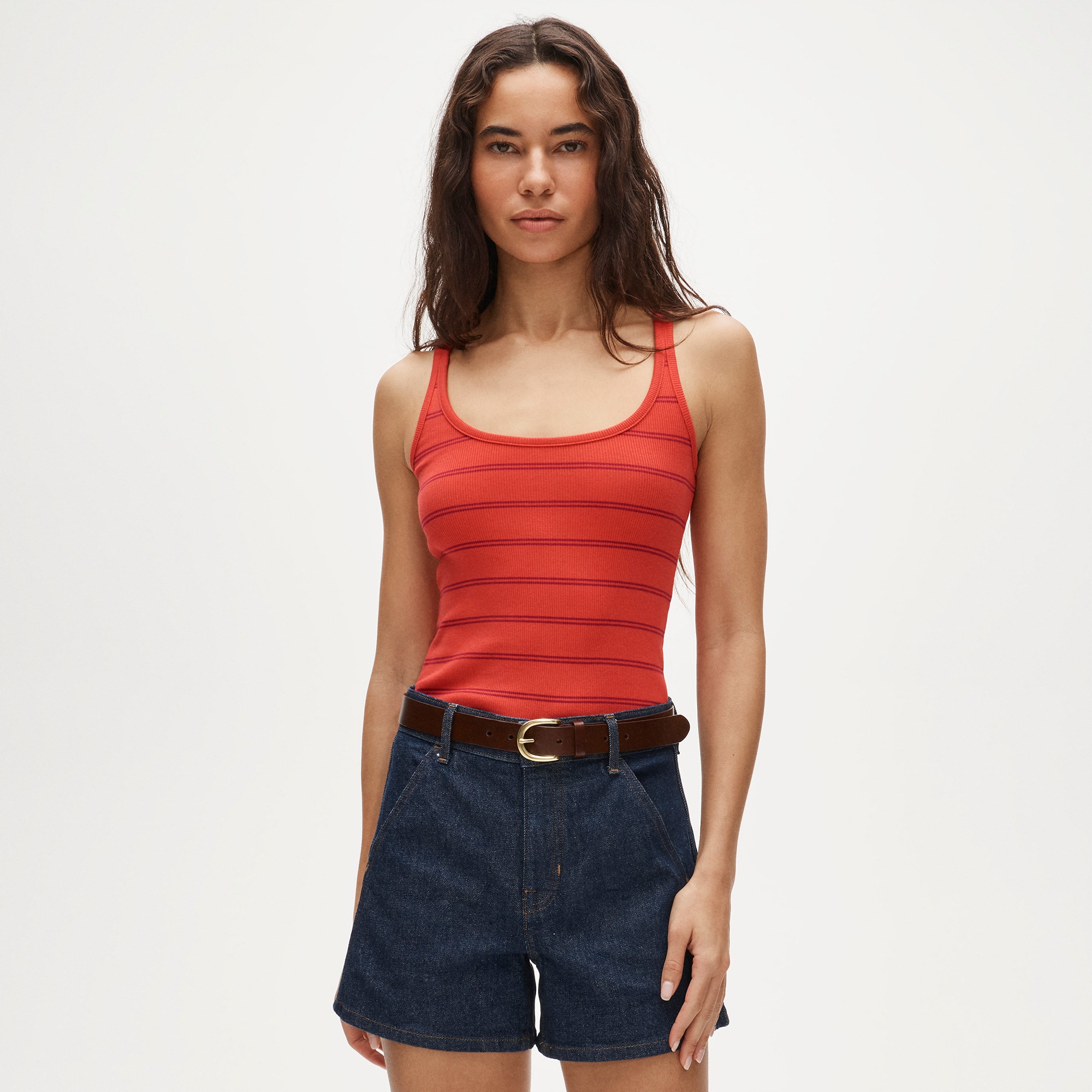 Perfect Rib Scoopneck Tank Top In Stripe For Women | J.Crew