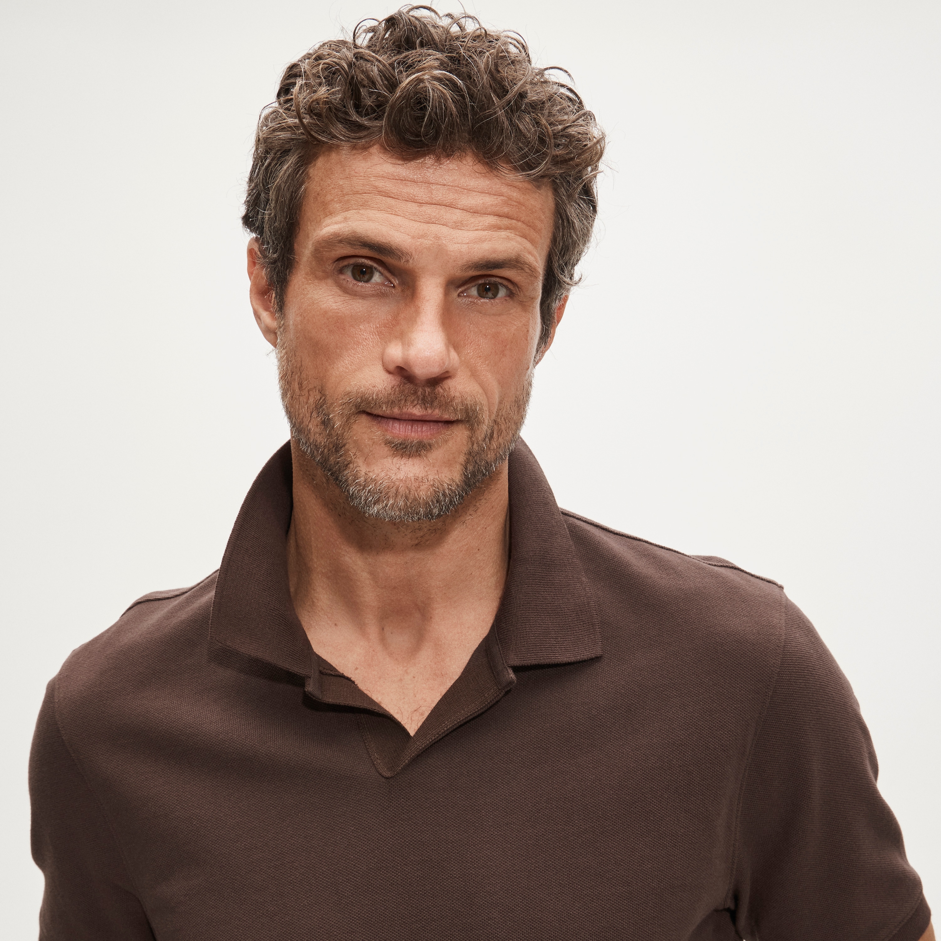 Piqué johnny-collar polo shirt