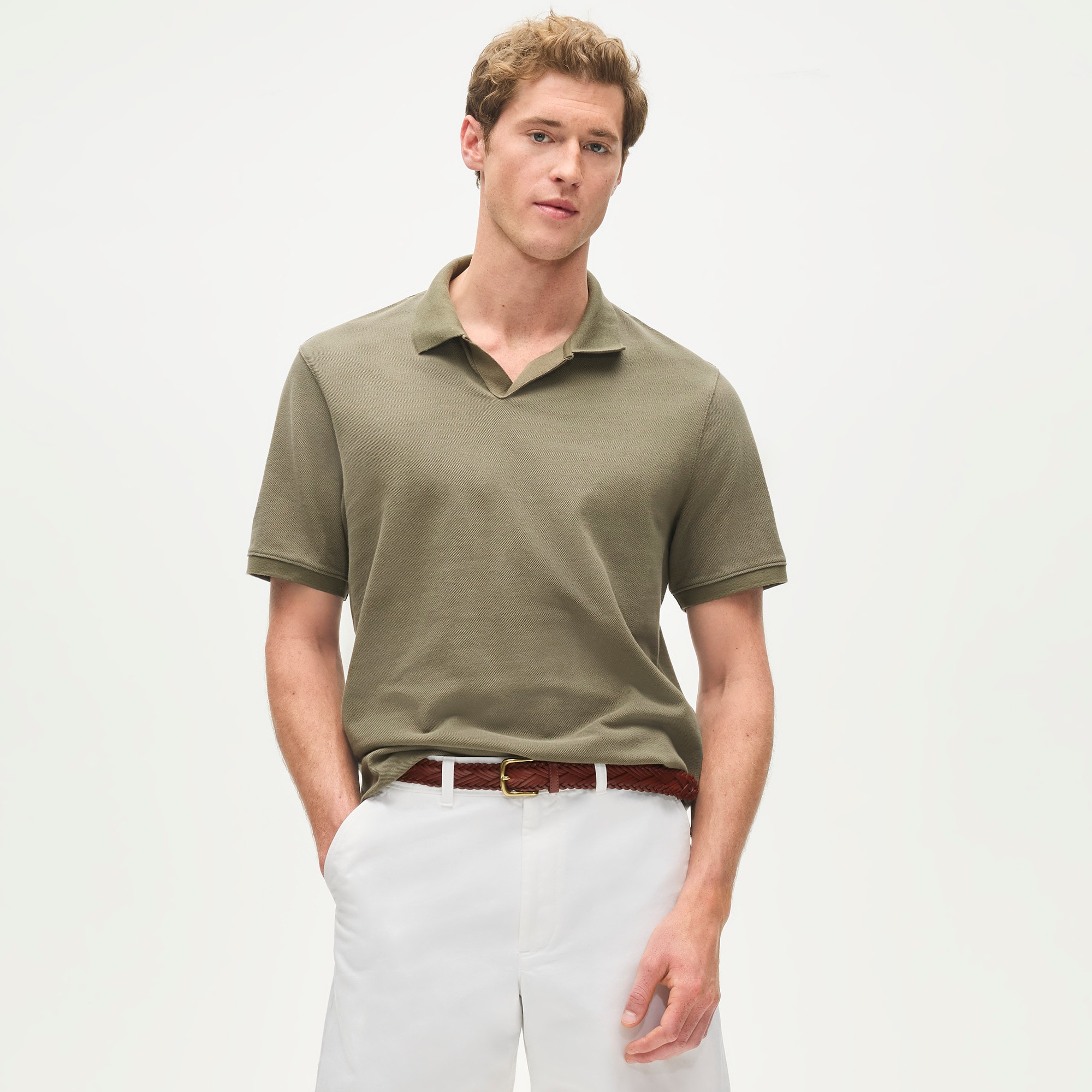 Piqué johnny-collar polo shirt