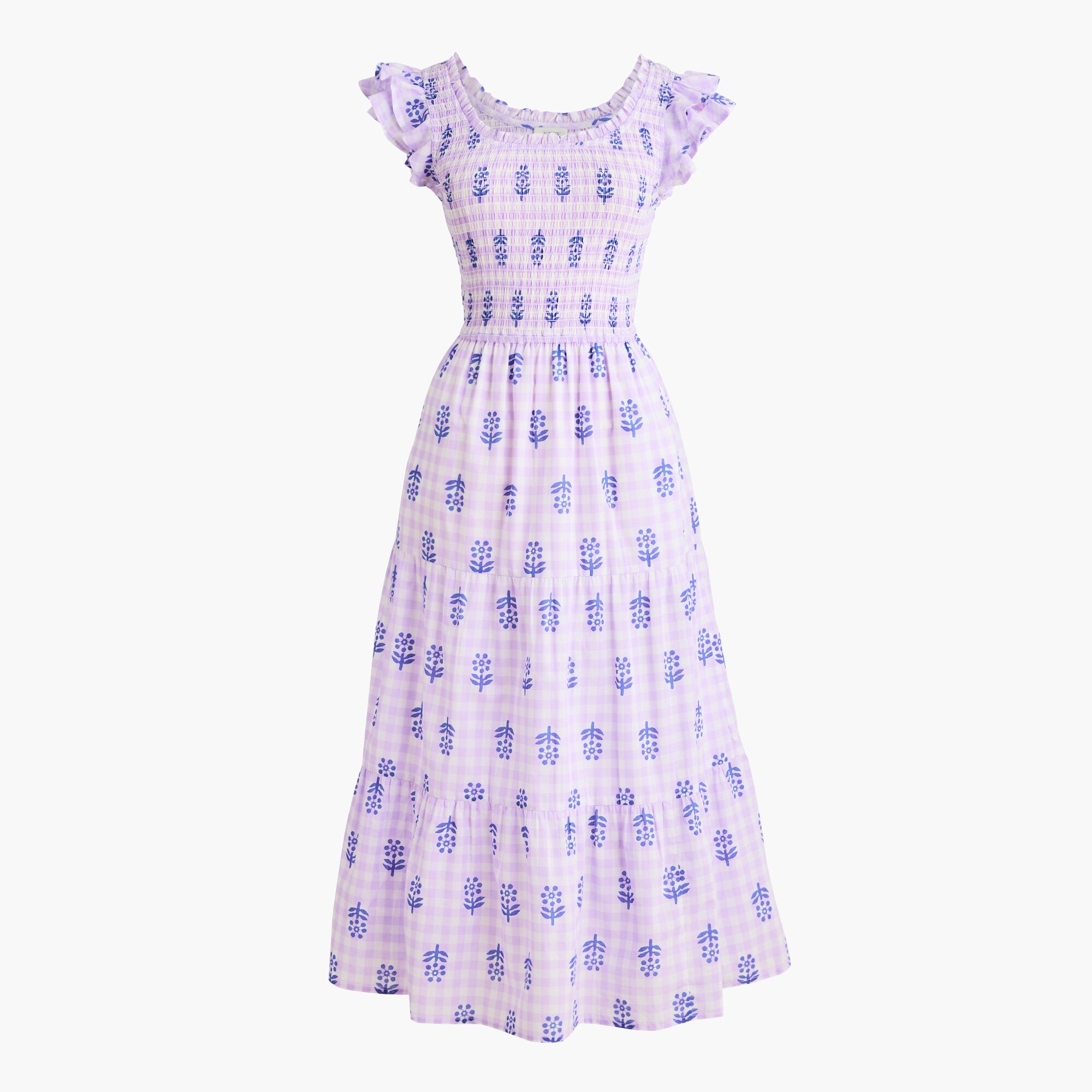  Ruffle-sleeve smocked midi dress