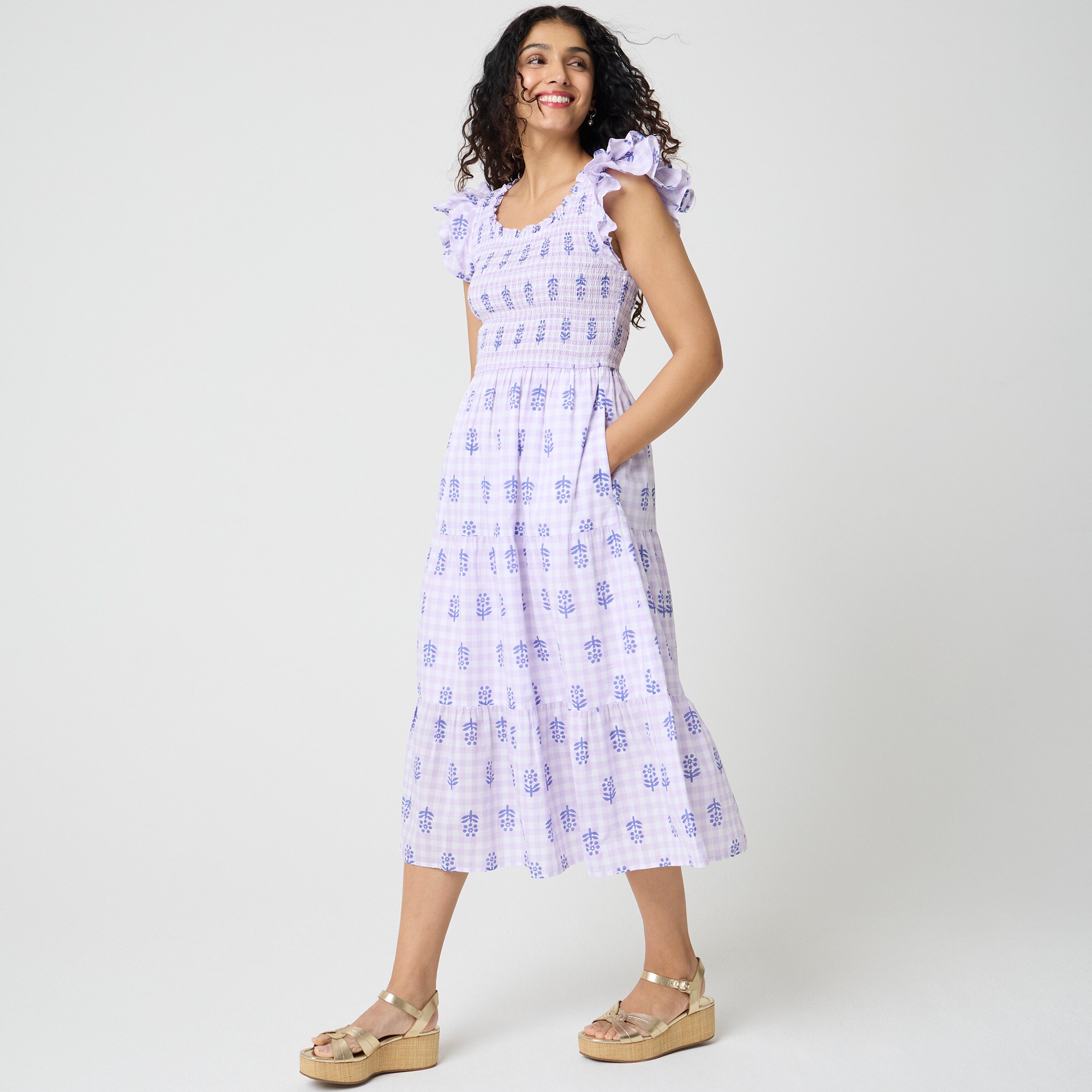 knee length dresses for ladies The Smocked Ruffle Tank Midi Dress – The Standard Stitch