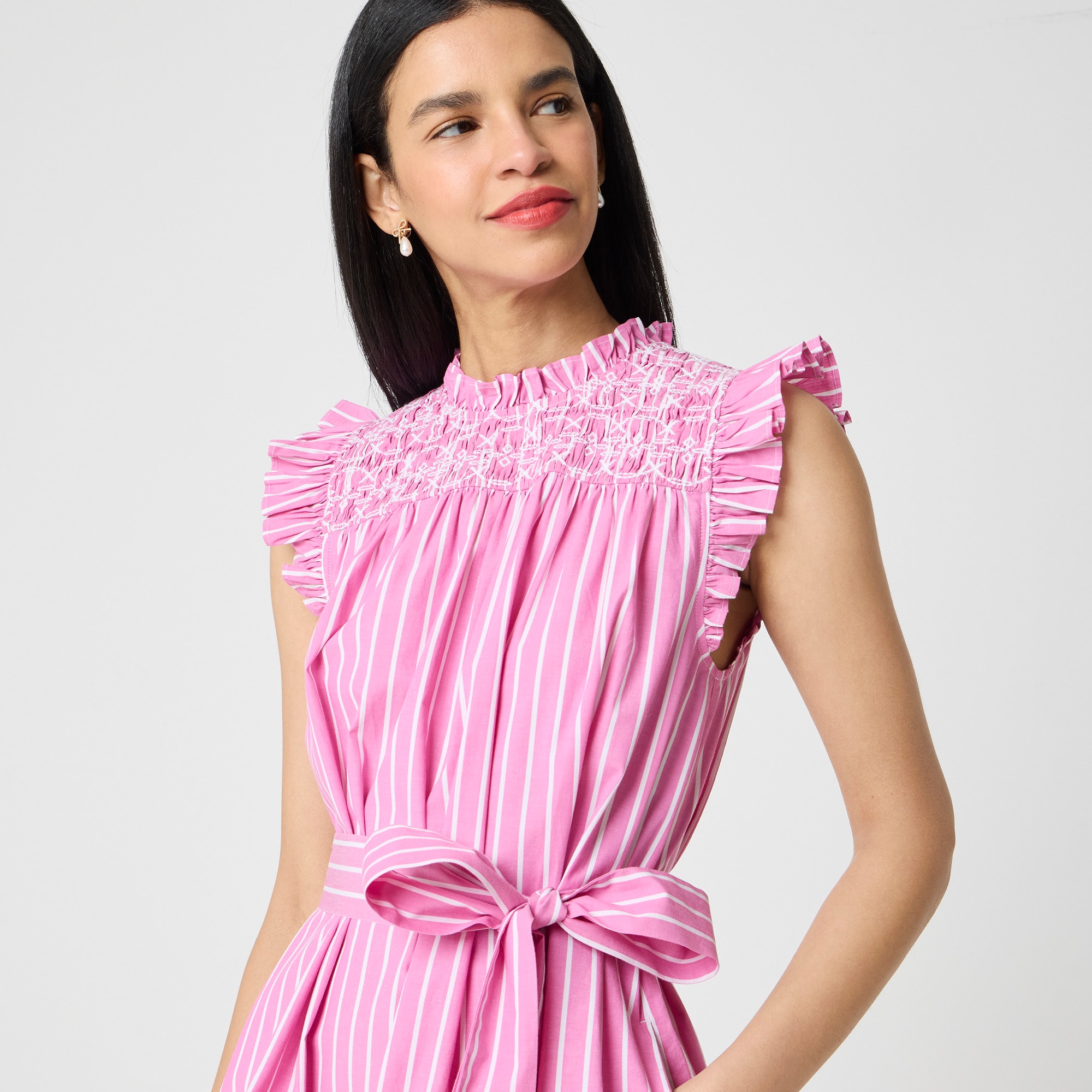 Women's Striped Ruffle-Sleeve Embroidered Mini Dress (Coquette Pink White, Size 3X) J.Crew Factory