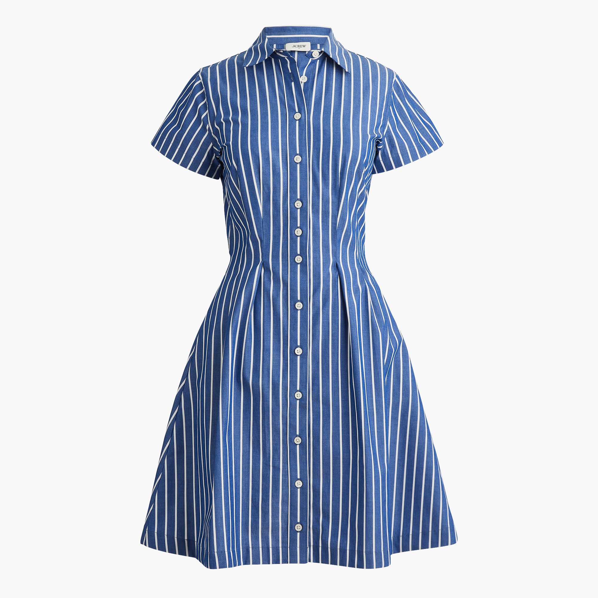 Striped poplin pleated shirt-dress