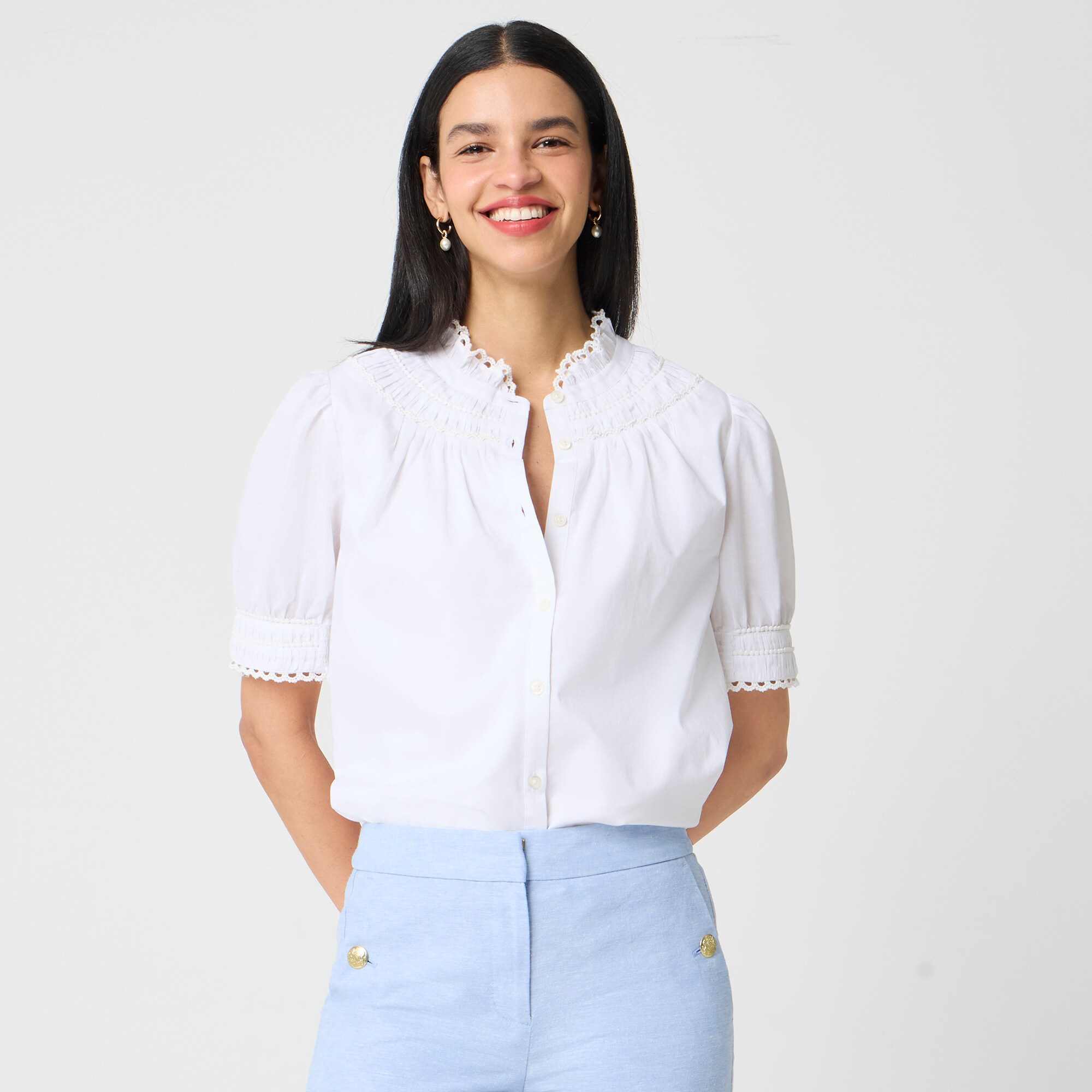 Short-sleeve smocked top