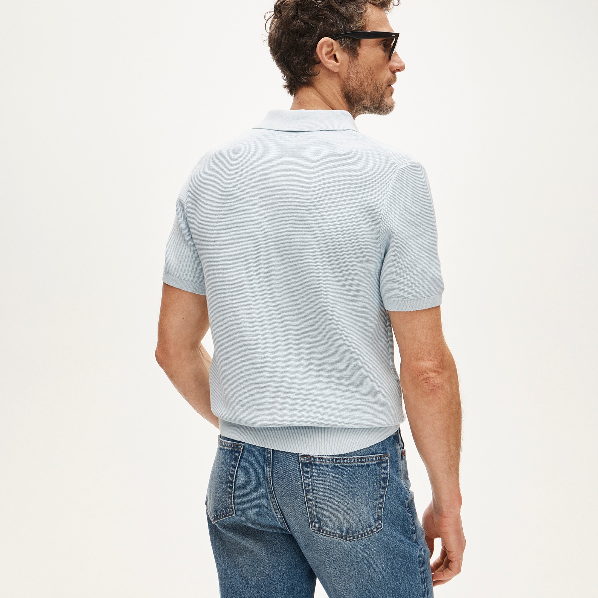 Short-sleeve sweater-polo in Pima cotton