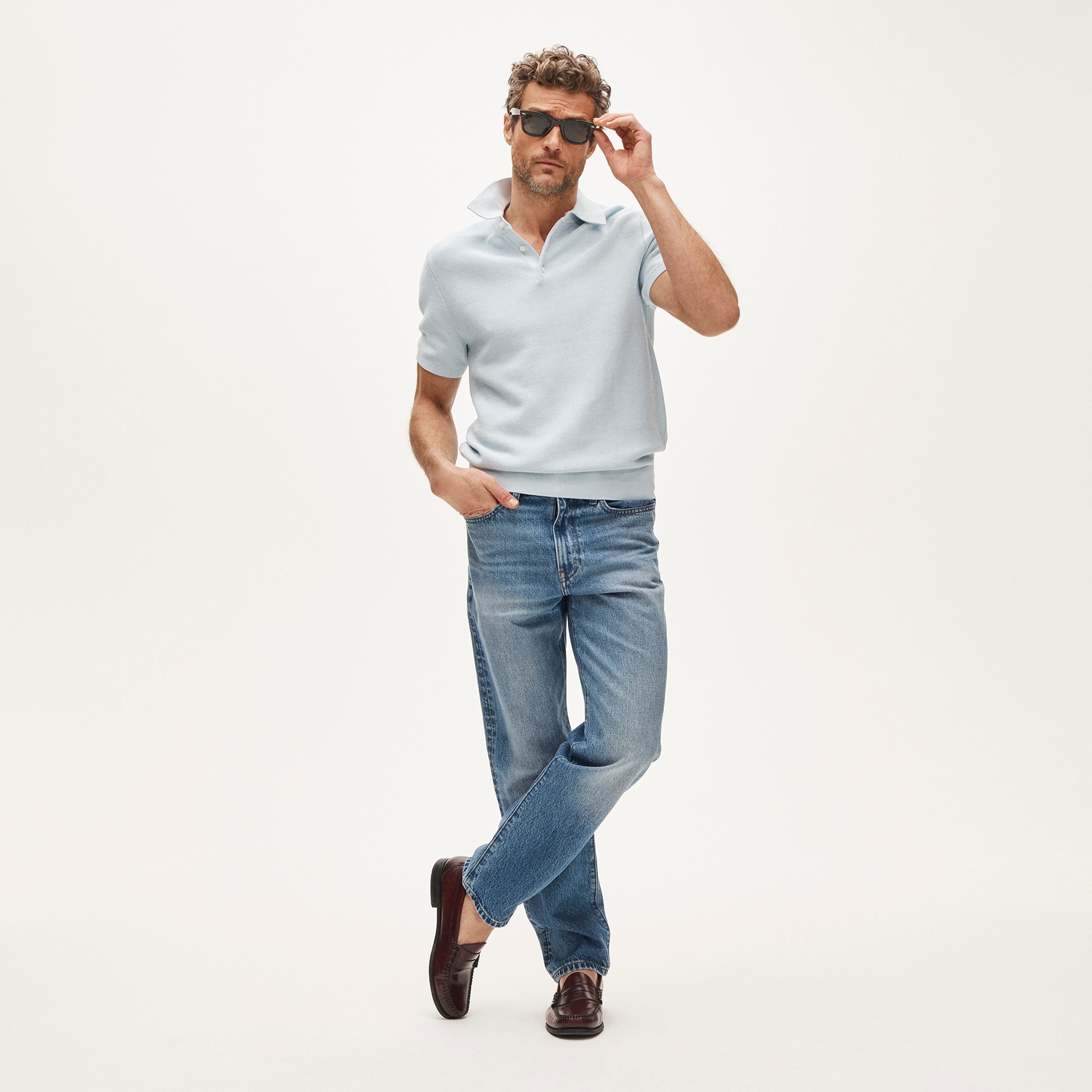 Short-sleeve sweater-polo in Pima cotton