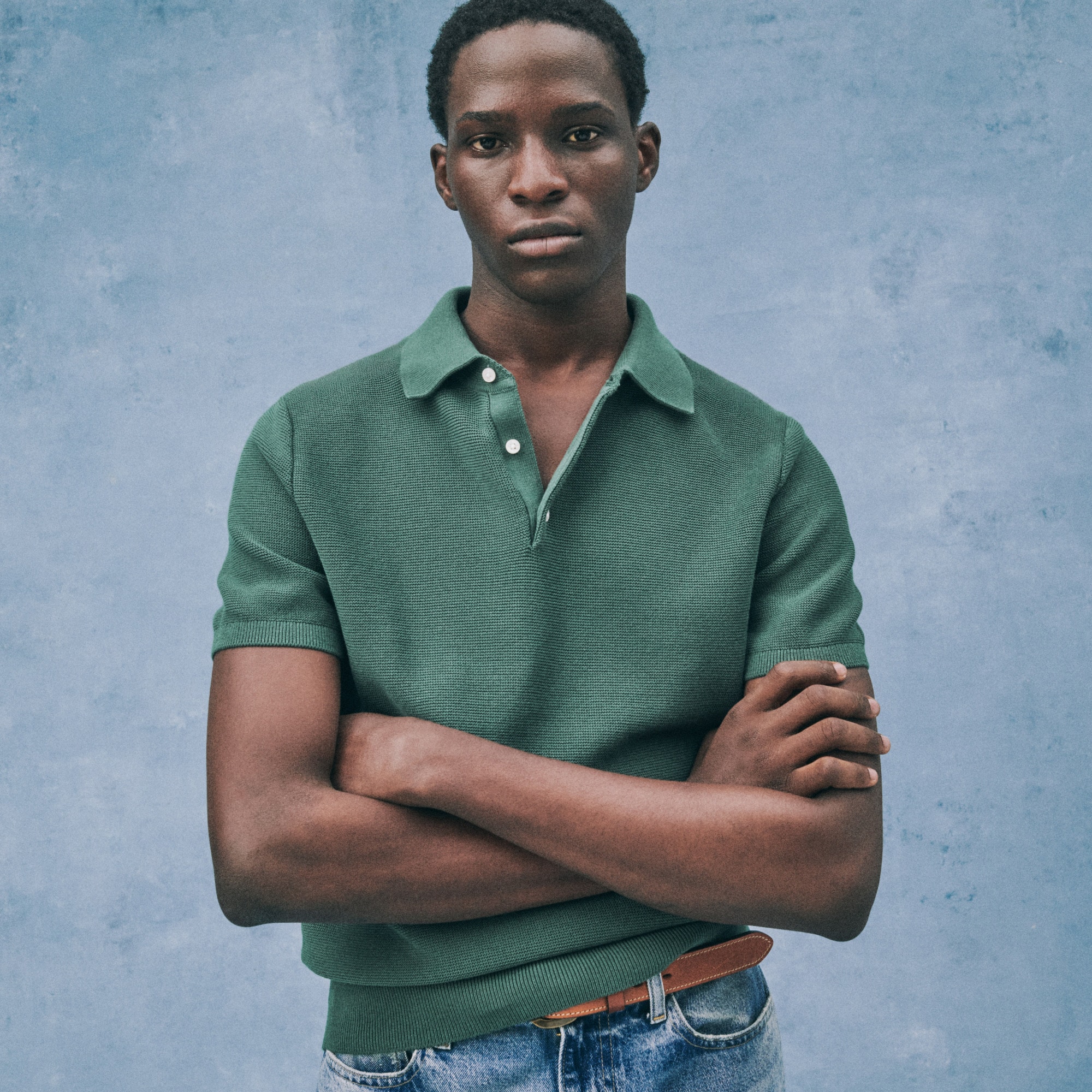 Short-sleeve sweater-polo in Pima cotton