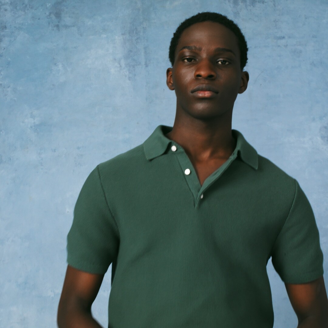 Short-sleeve sweater-polo in Pima cotton
