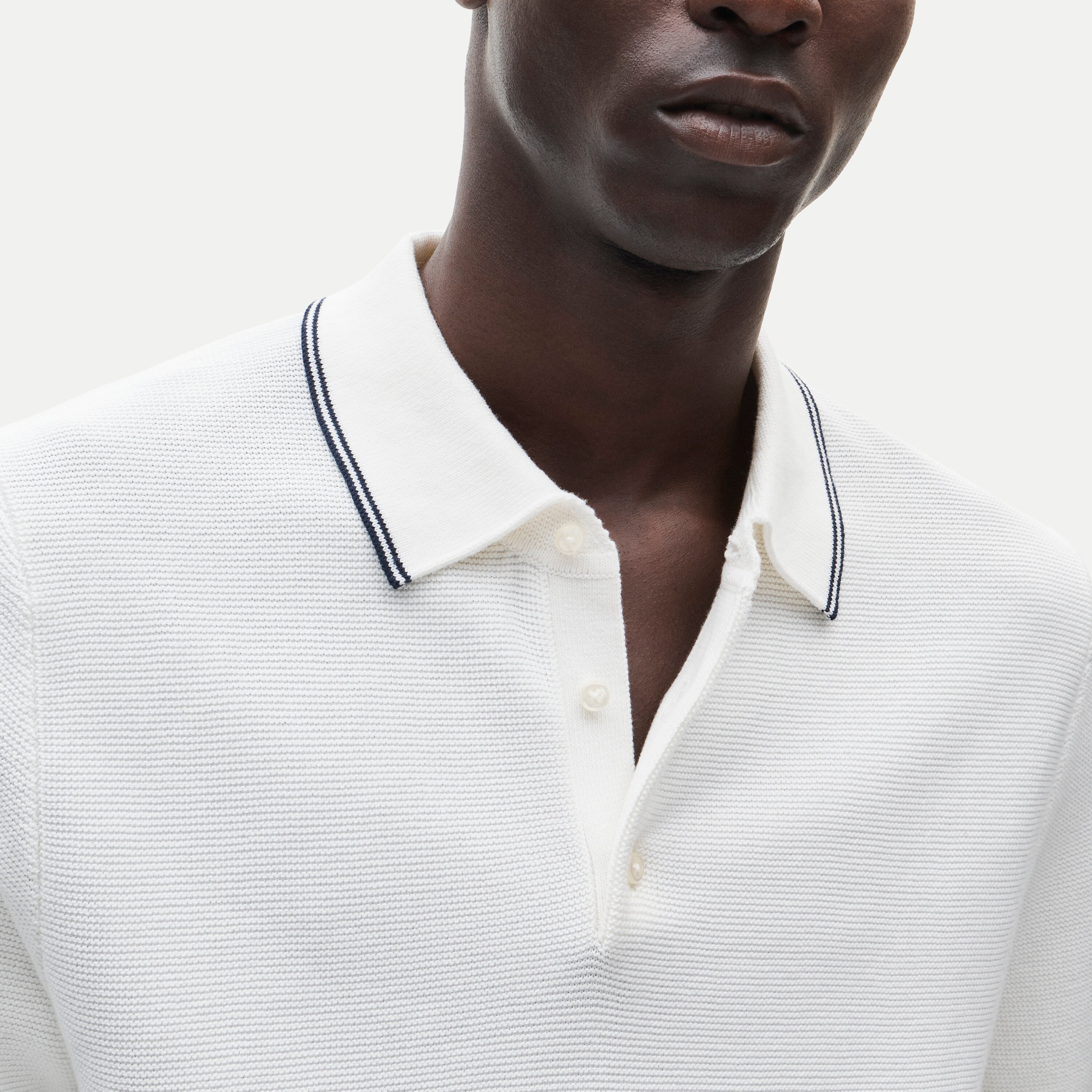 Short-sleeve tipped sweater-polo in Pima cotton