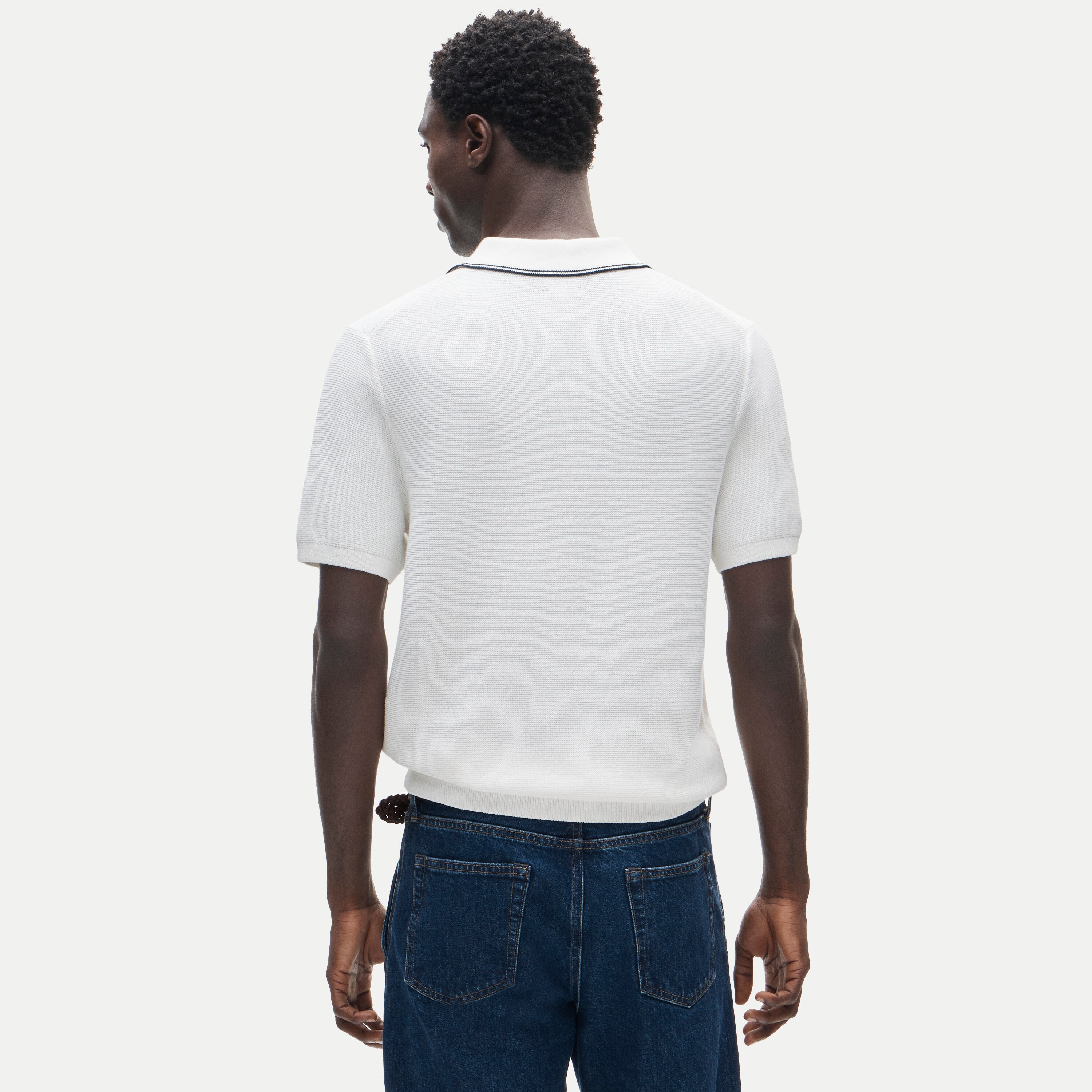 Short-sleeve tipped sweater-polo in Pima cotton